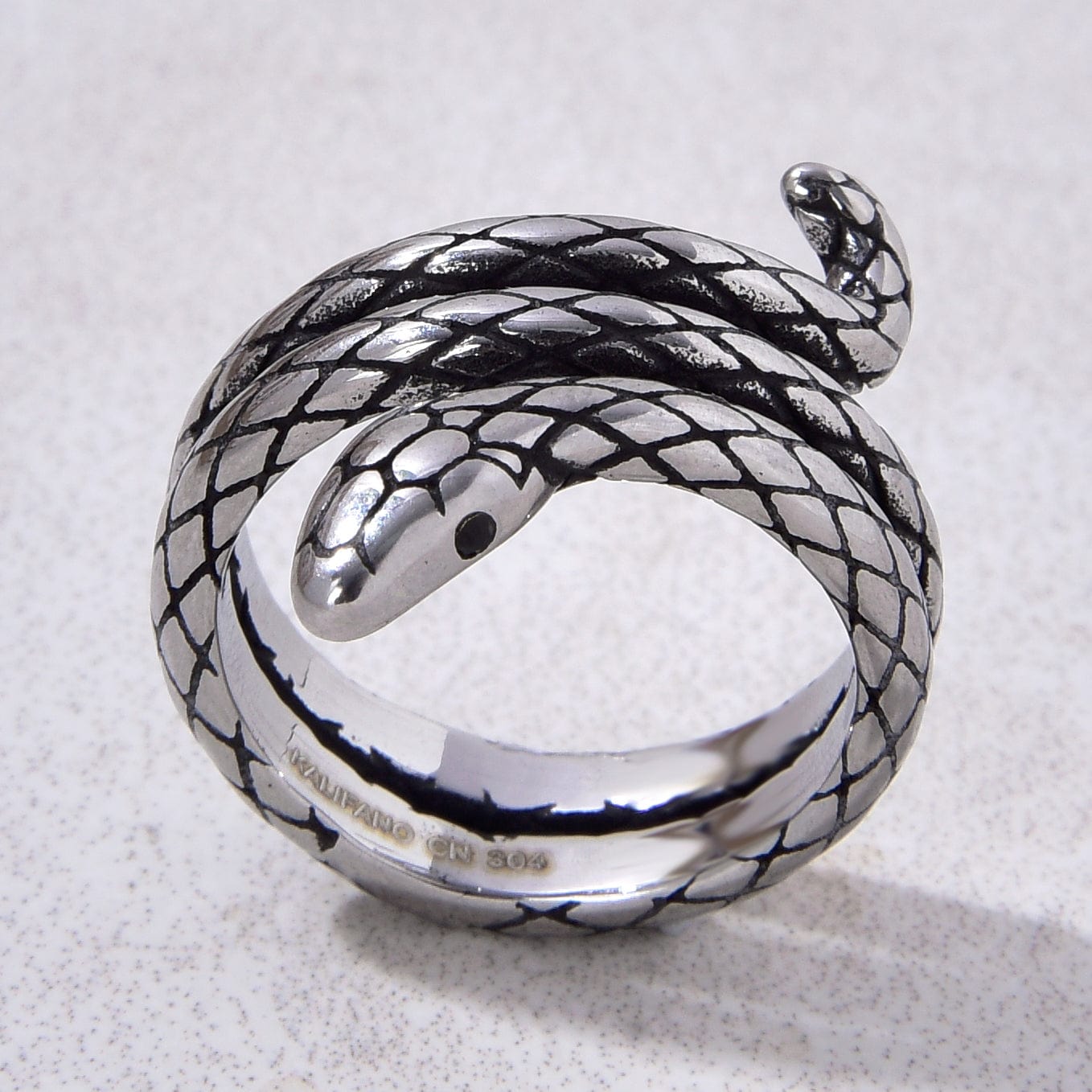Kalifano Steel Hearts Jewelry Silver Snake Steel Hearts Ring
