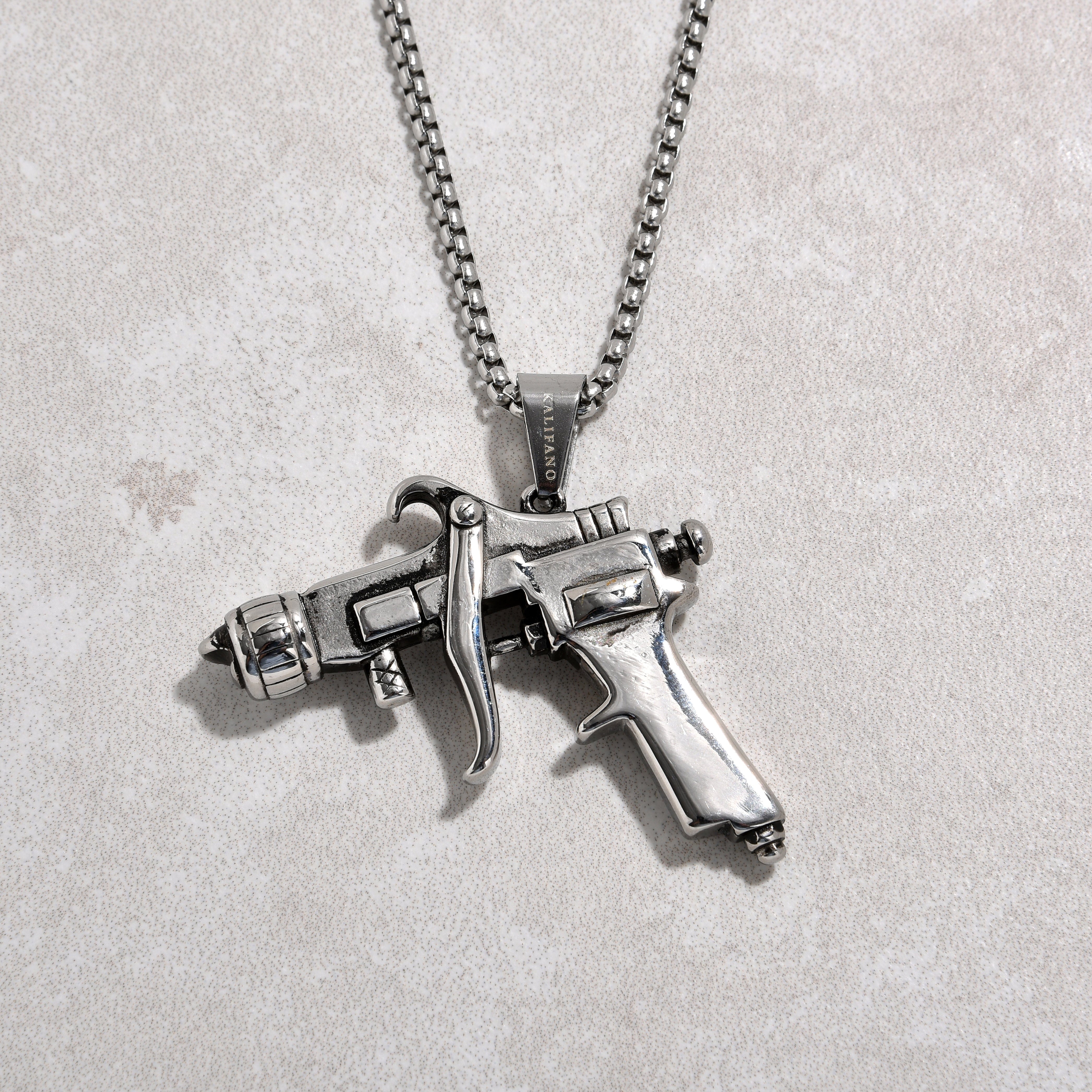 Kalifano Steel Hearts Jewelry Silver Tattoo Gun Steel Hearts Necklace SHN525-S