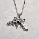 Silver Tattoo Gun Steel Hearts Necklace