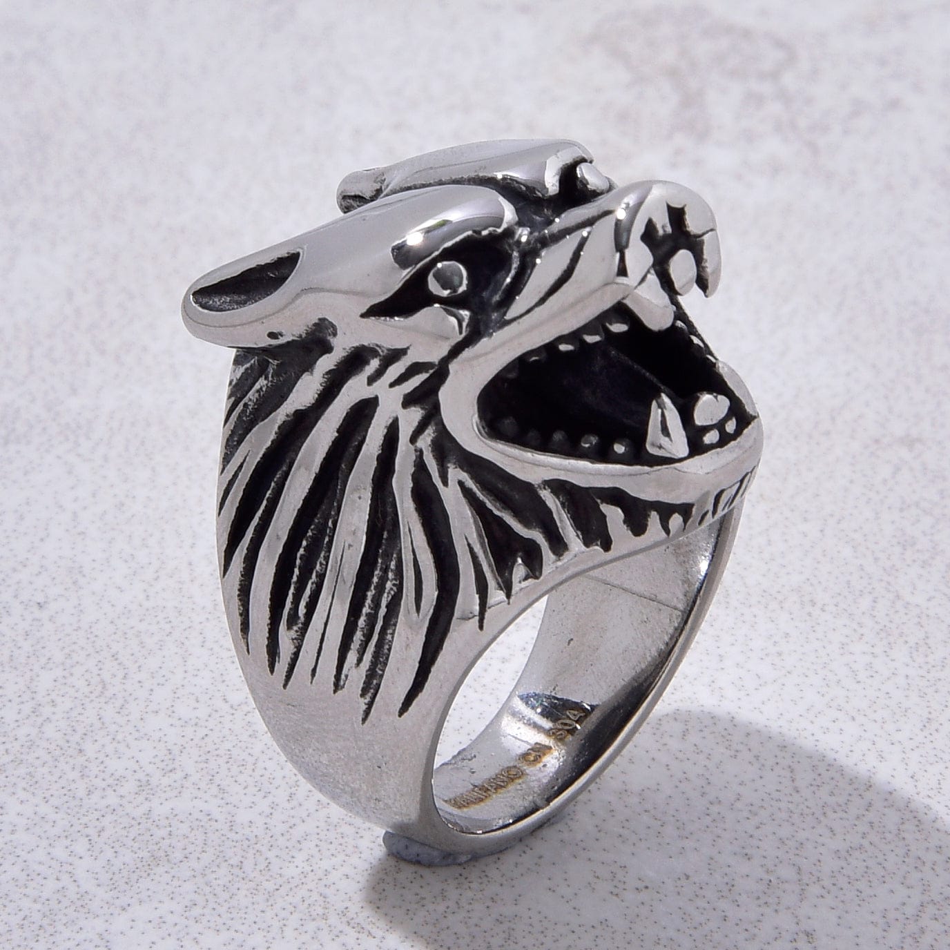 Kalifano Steel Hearts Jewelry Silver Wolf Head Steel Hearts Ring