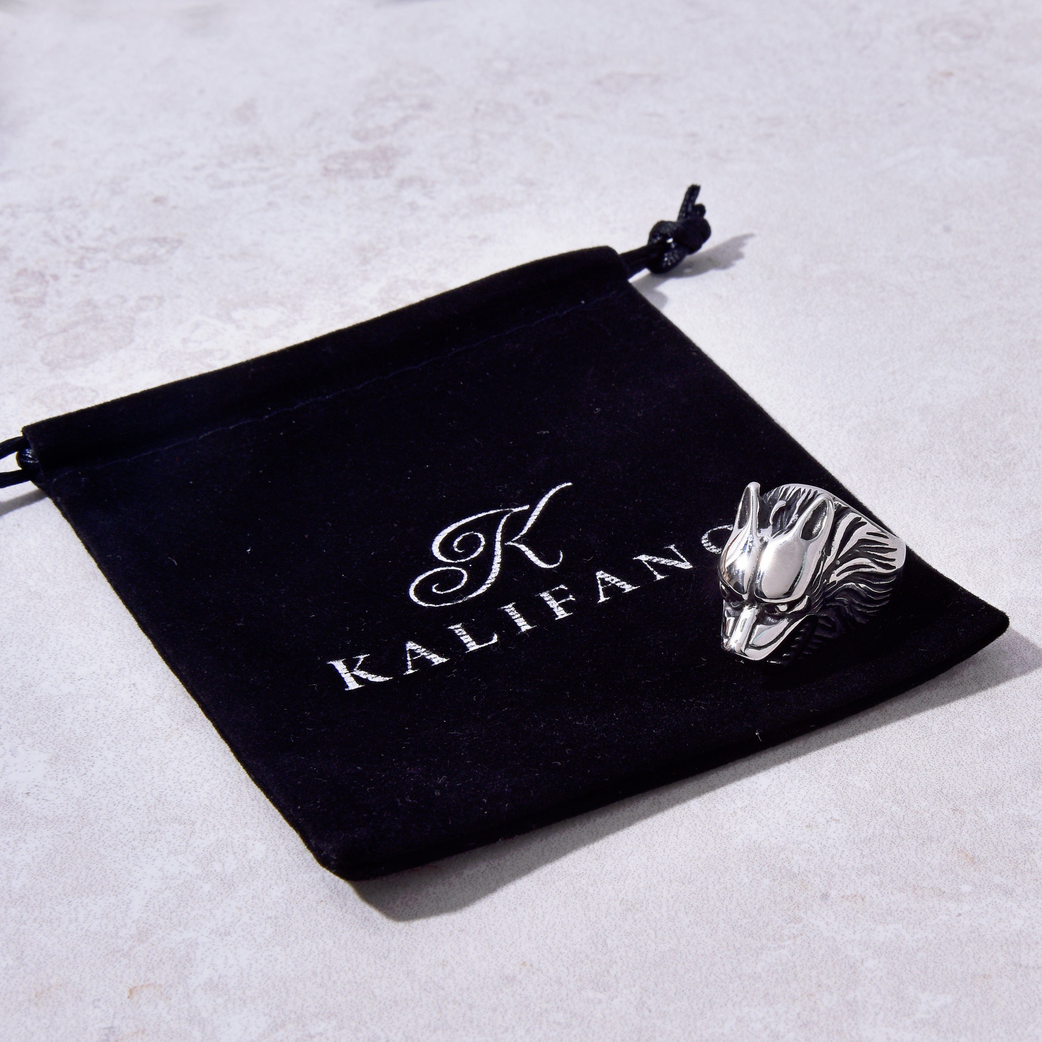 Kalifano Steel Hearts Jewelry Silver Wolf Head Steel Hearts Ring