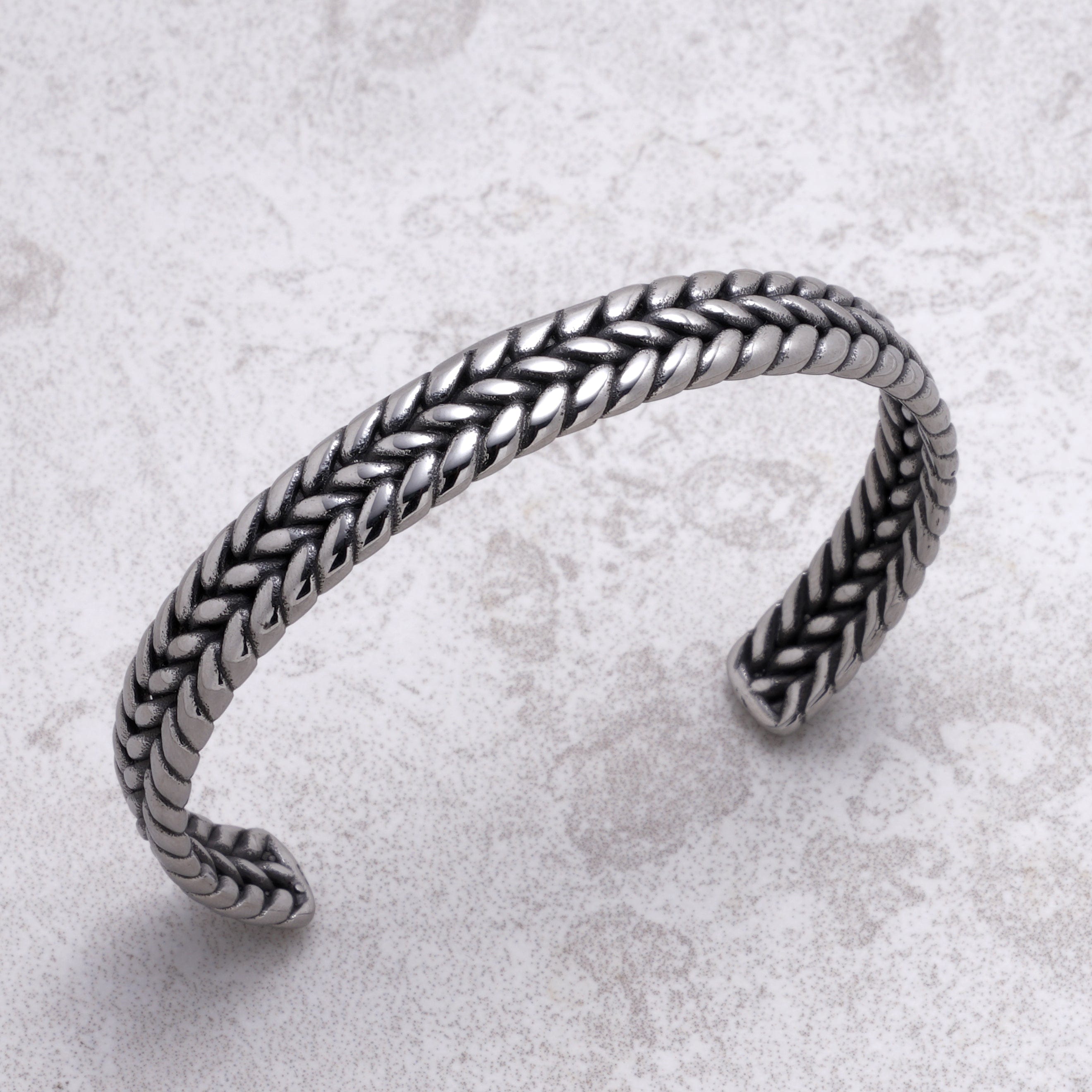 Kalifano Steel Hearts Jewelry Sleek Braided Steel Hearts Cuff SHC003-S