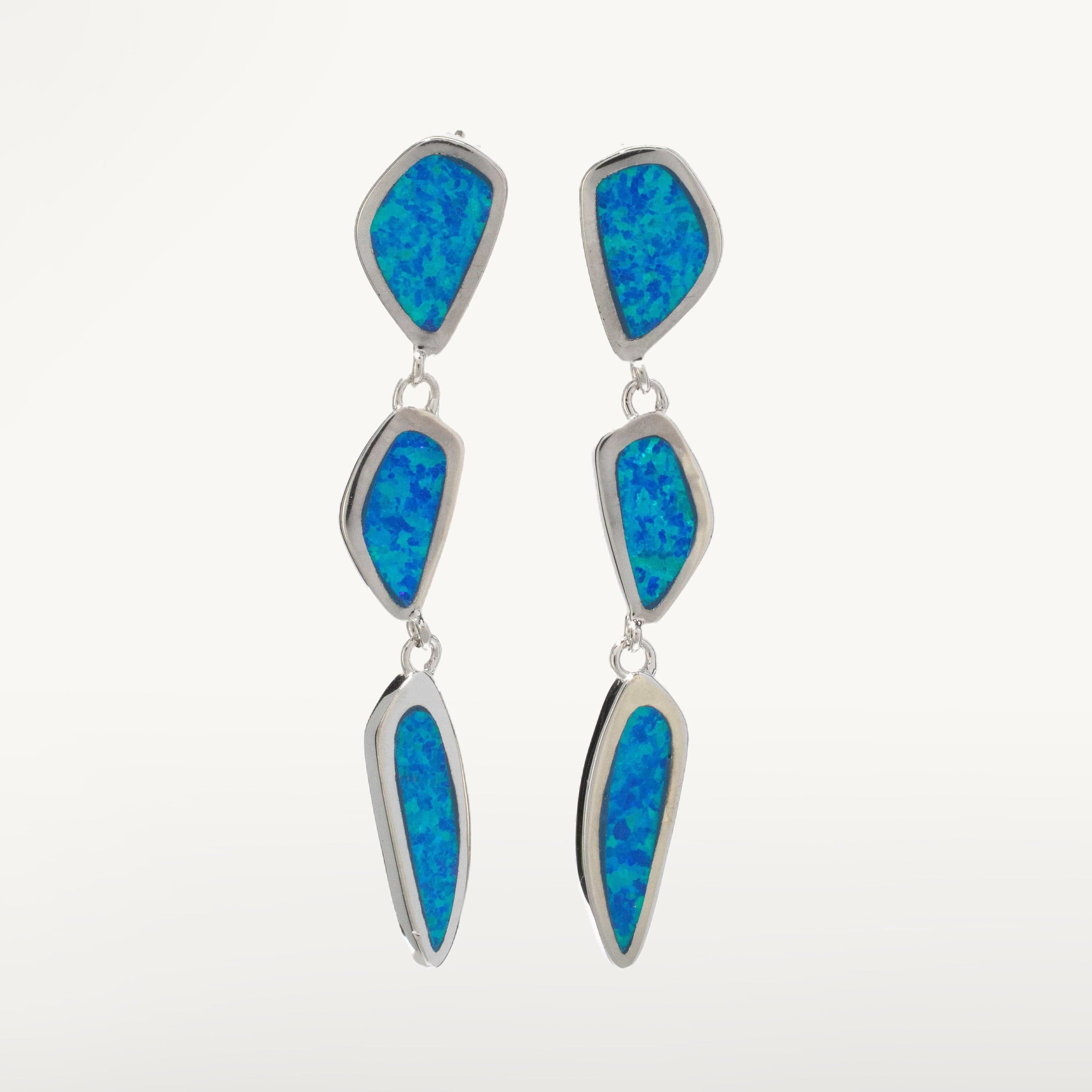 Kalifano Sterling Silver Opalite Aqua Opal 925 Sterling Silver Dangly Earrings with Stud Backing OPLE-22200-AO
