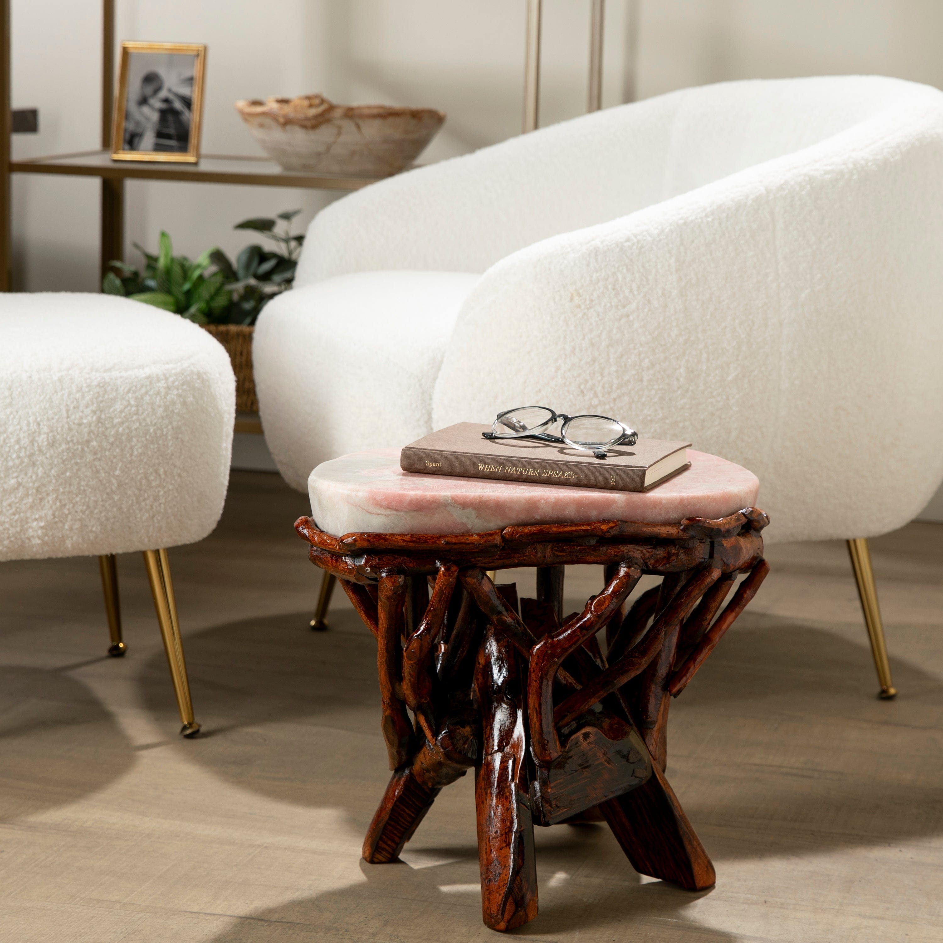 KALIFANO Table Pink Opal Side Table 16" POC4600.003