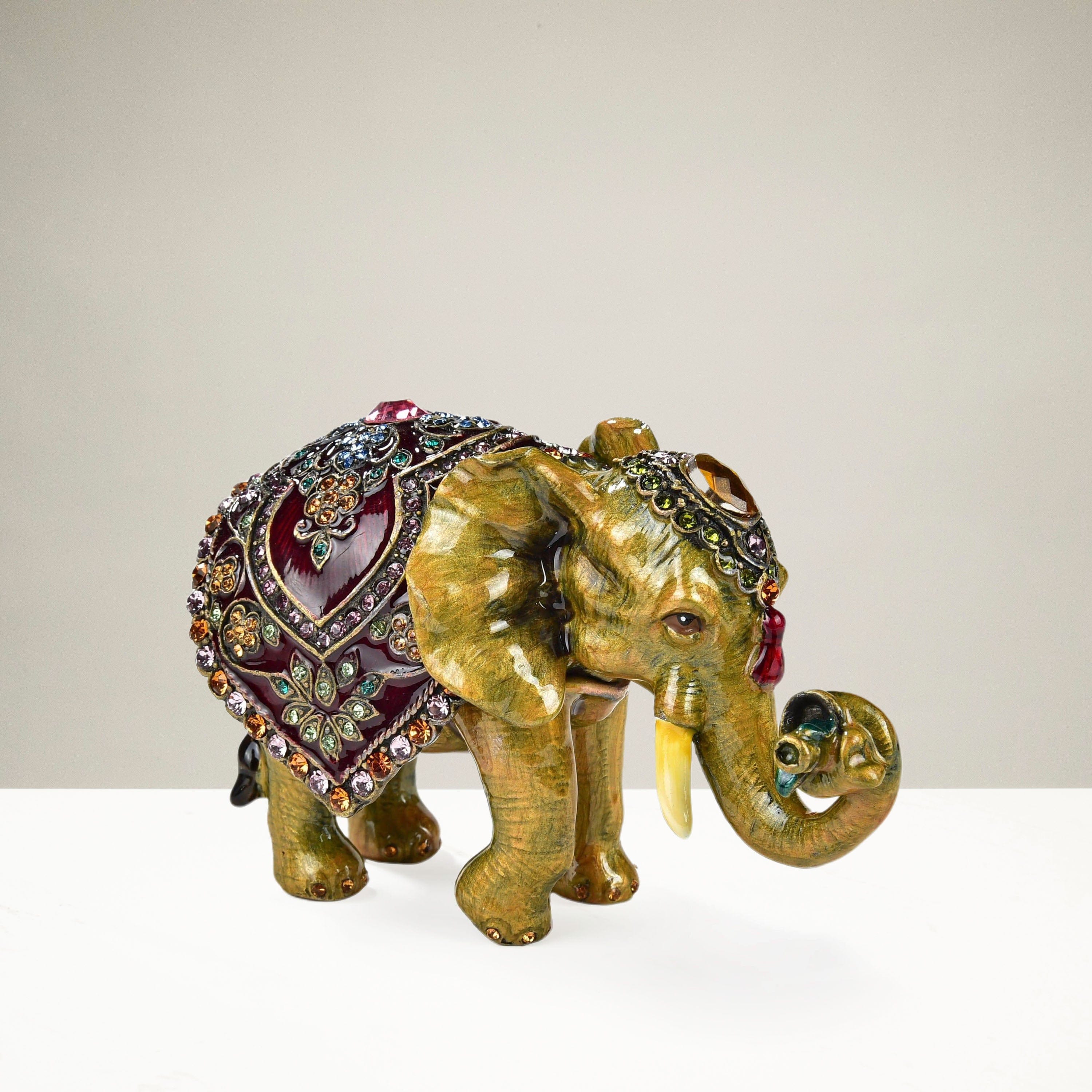 Kalifano Vanity Figurine Amethyst Elephant Figurine Keepsake Box made with Crystals SVA-074