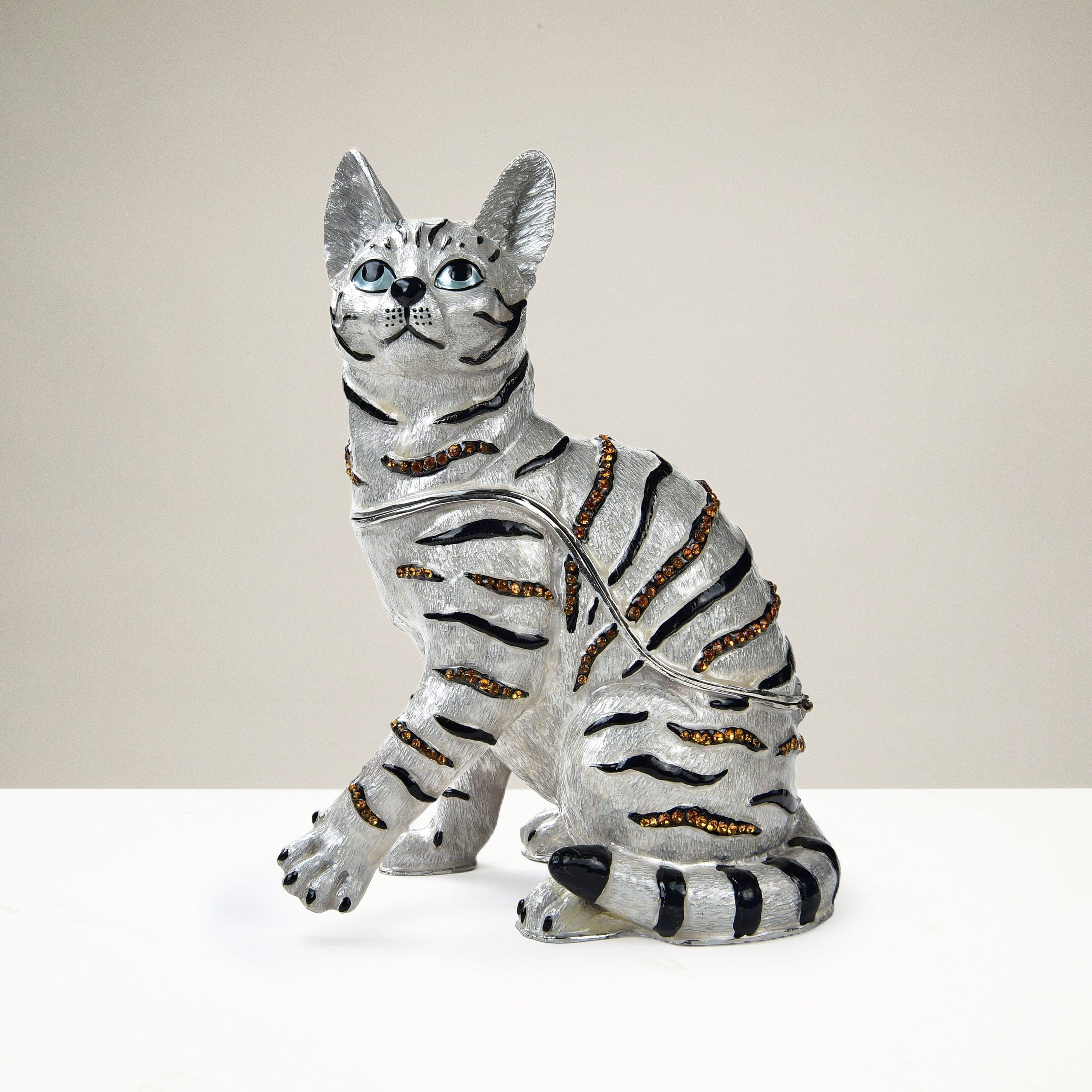 Kalifano Vanity Figurine Coco Cat Figurine Keepsake Box made with Crystals SVA-096
