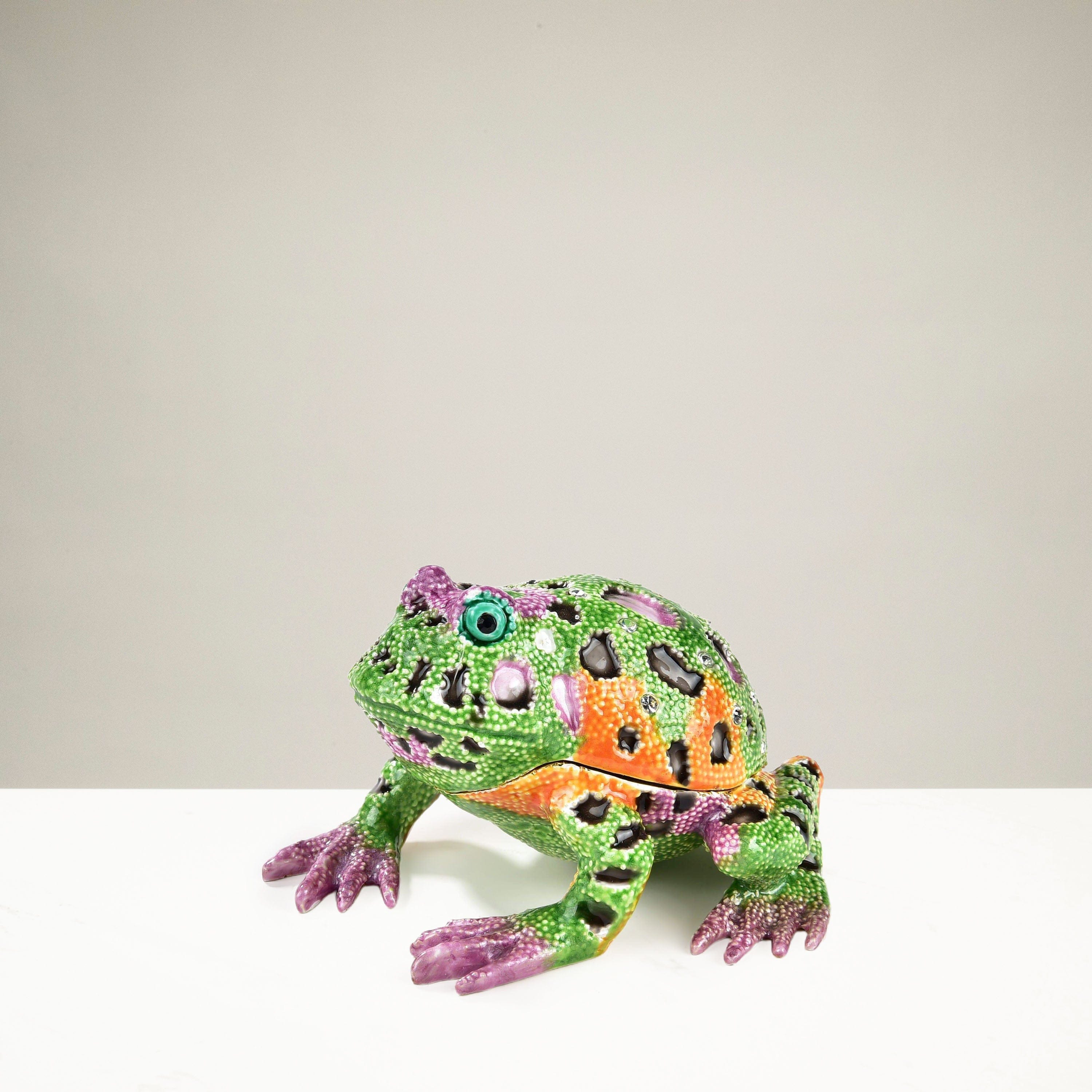 Kalifano Vanity Figurine Colorful Frog Figurine Keepsake Box made with Crystals SVA-050