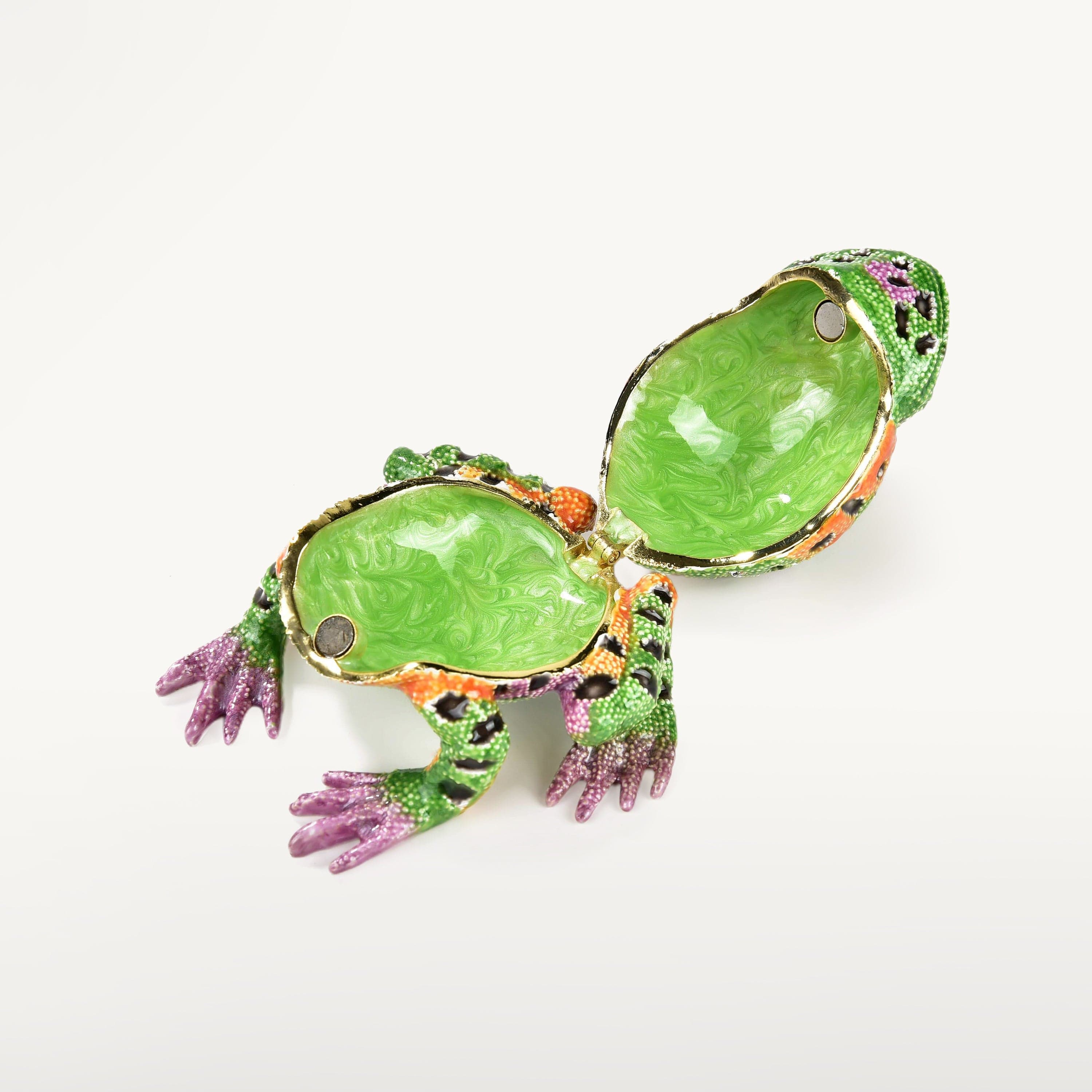 Kalifano Vanity Figurine Colorful Frog Figurine Keepsake Box made with Crystals SVA-050