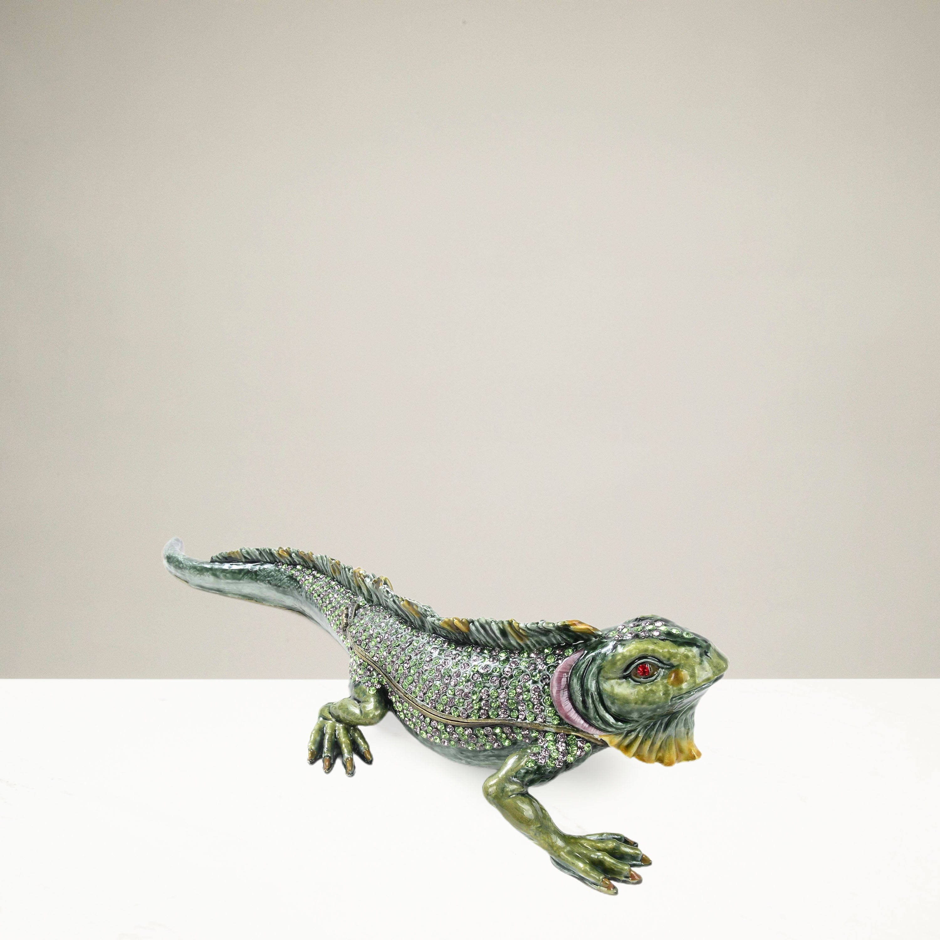 Kalifano Vanity Figurine Iguana Figurine Keepsake Box made with Crystals SVA-081