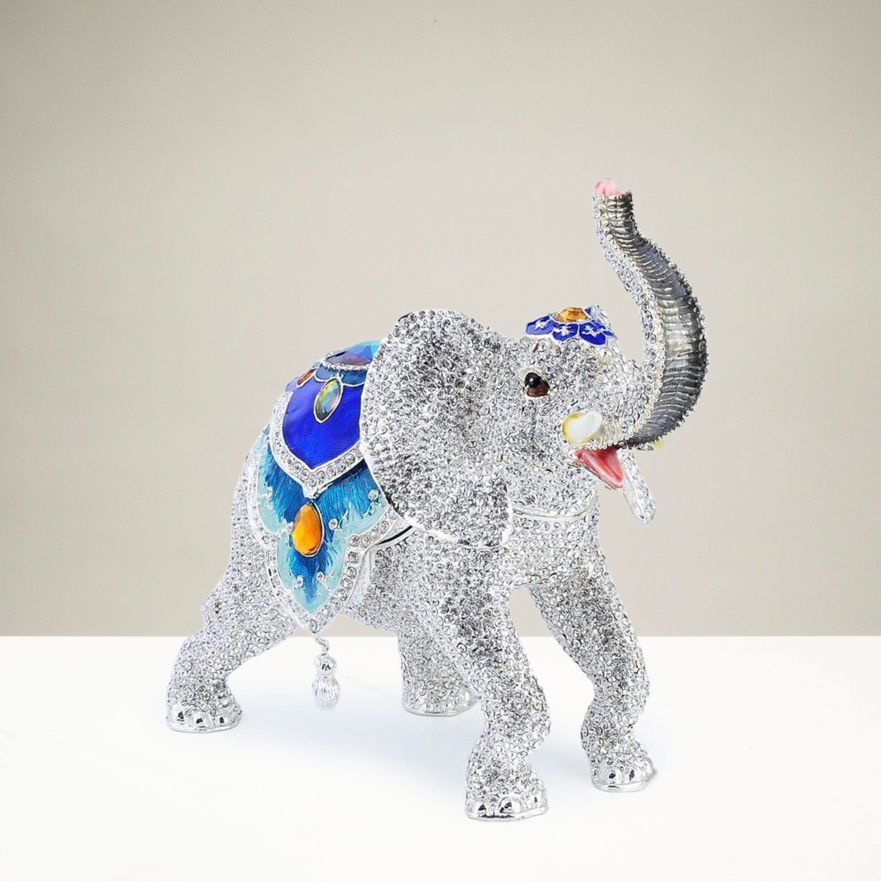 Kalifano Vanity Figurine White Elephant Figurine Keepsake Box made with Crystals SVA-083