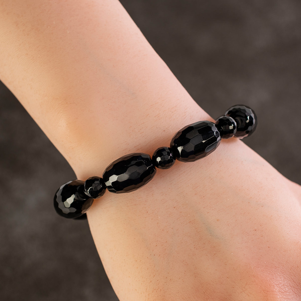 Black Agate Elastic Gemstone Bracelet