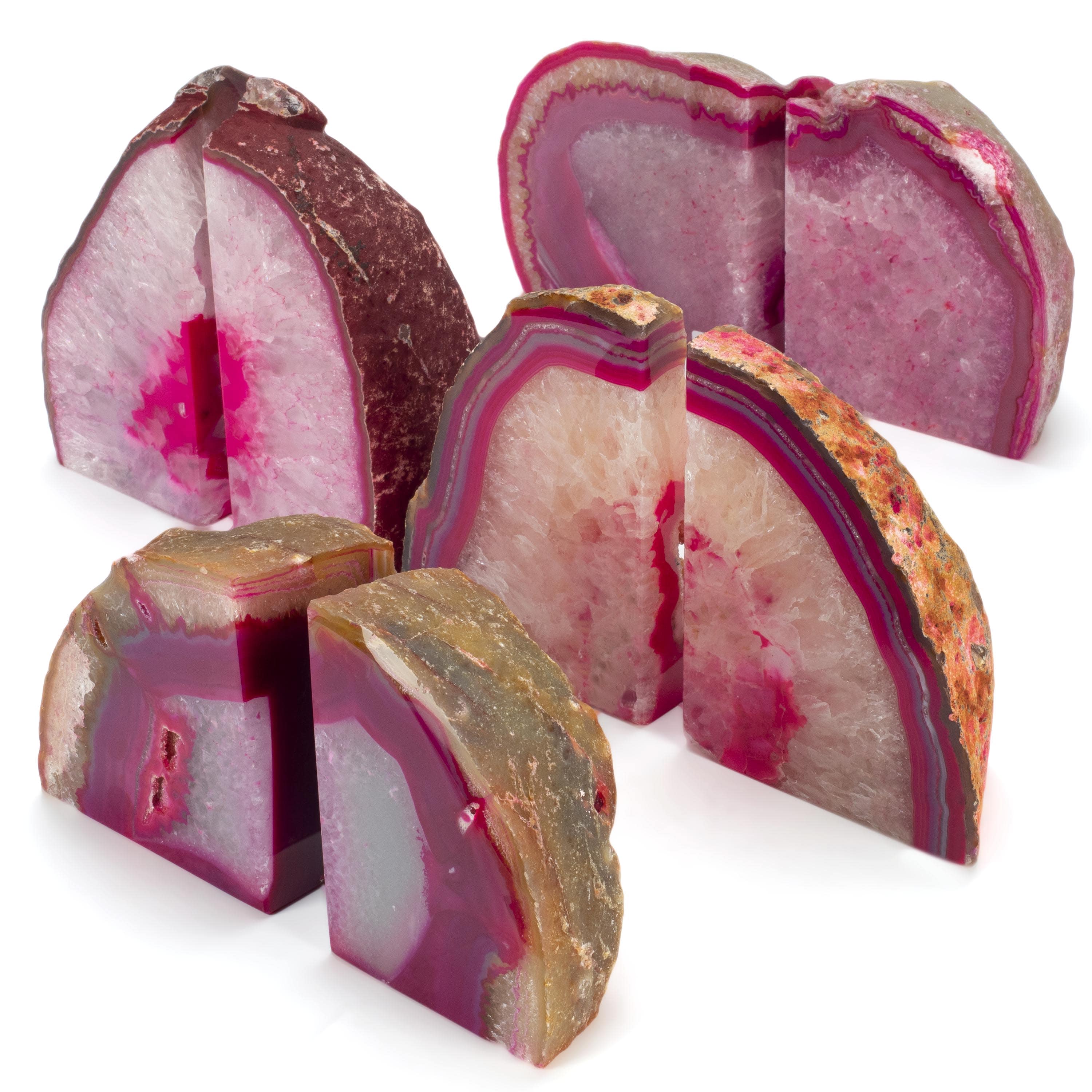 KALIFANO Agate Large Pink Agate Geode Bookend Set BAB400-PK