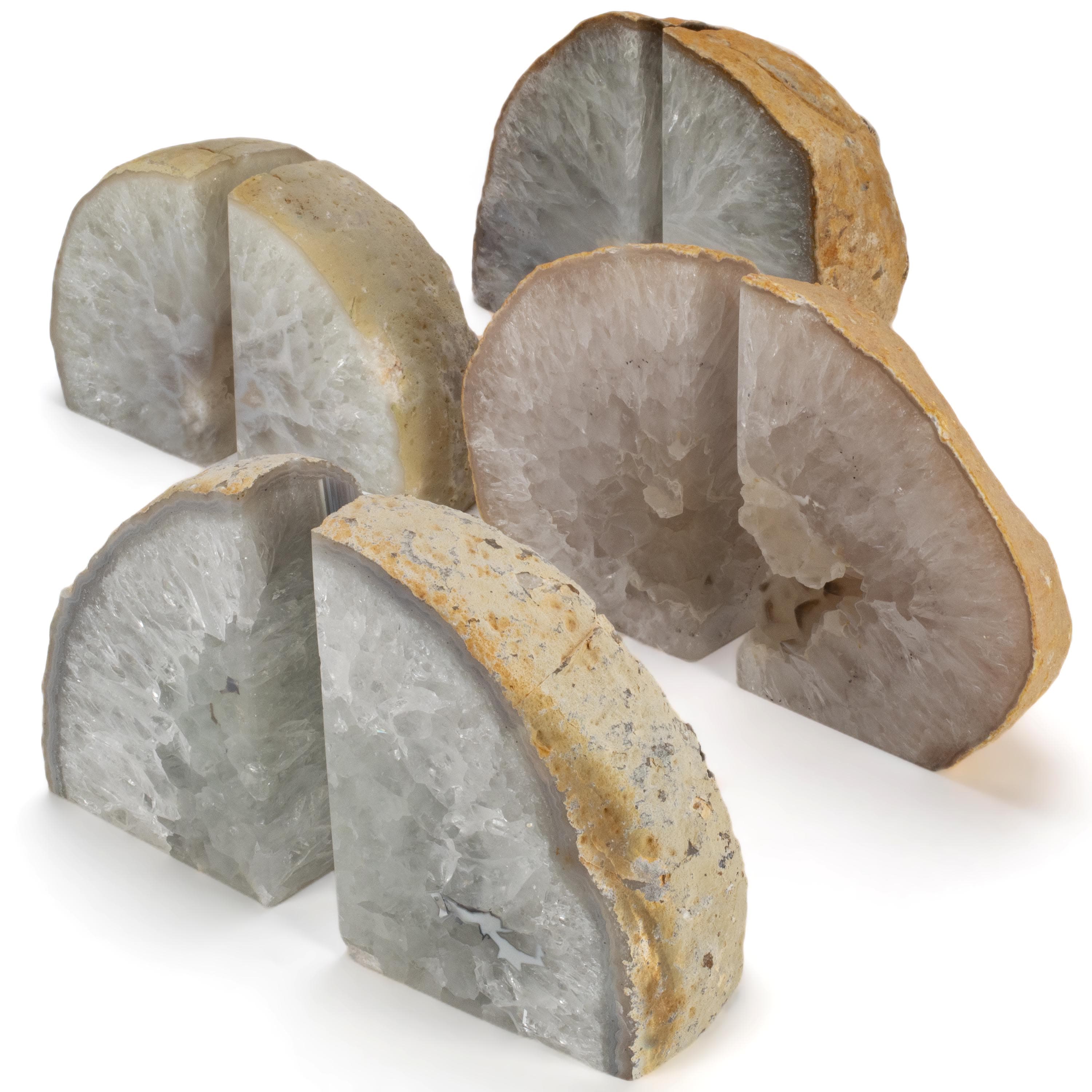 KALIFANO Agate Large Quartz Agate Geode Bookend Set BAB400-QA