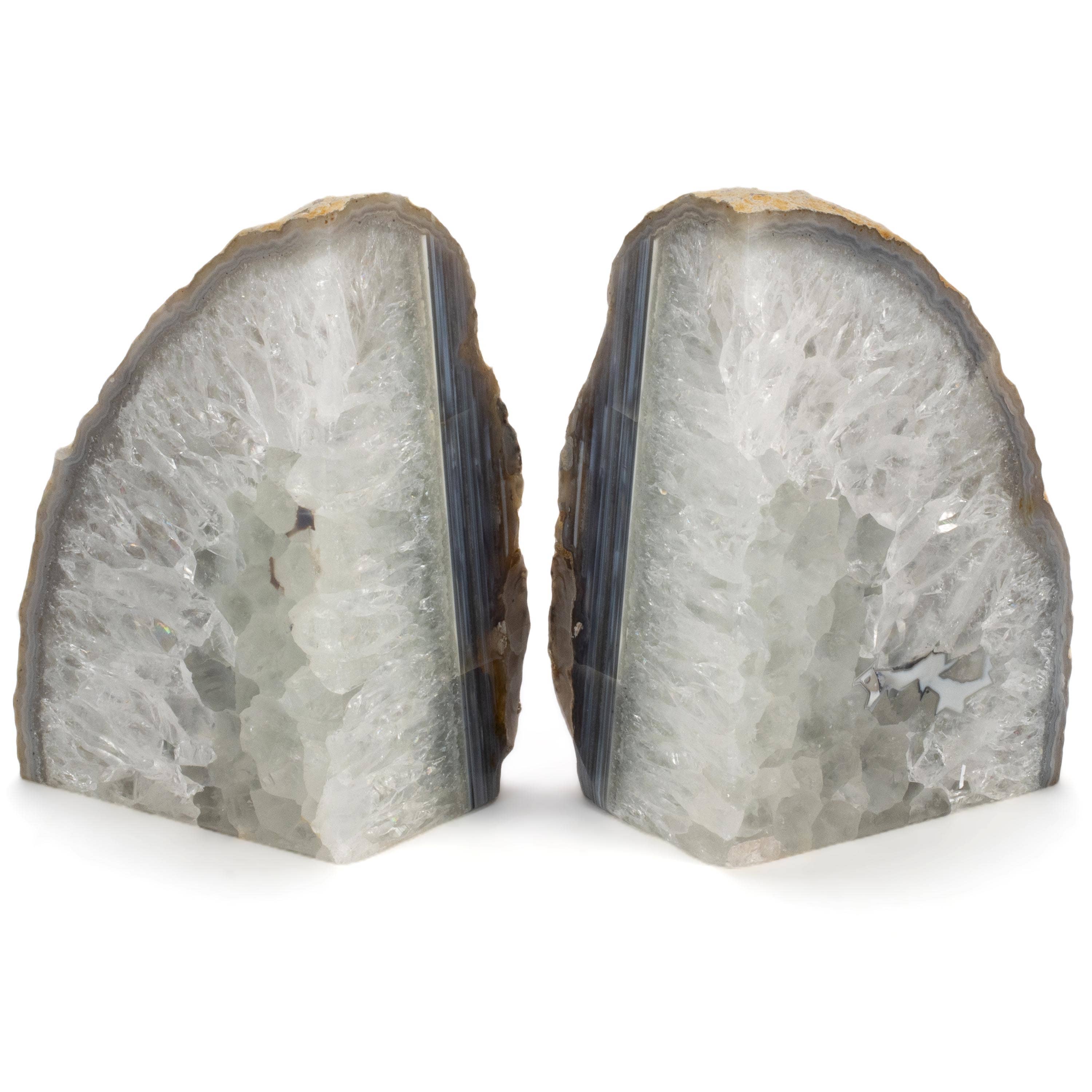 KALIFANO Agate Large Quartz Agate Geode Bookend Set BAB400-QA