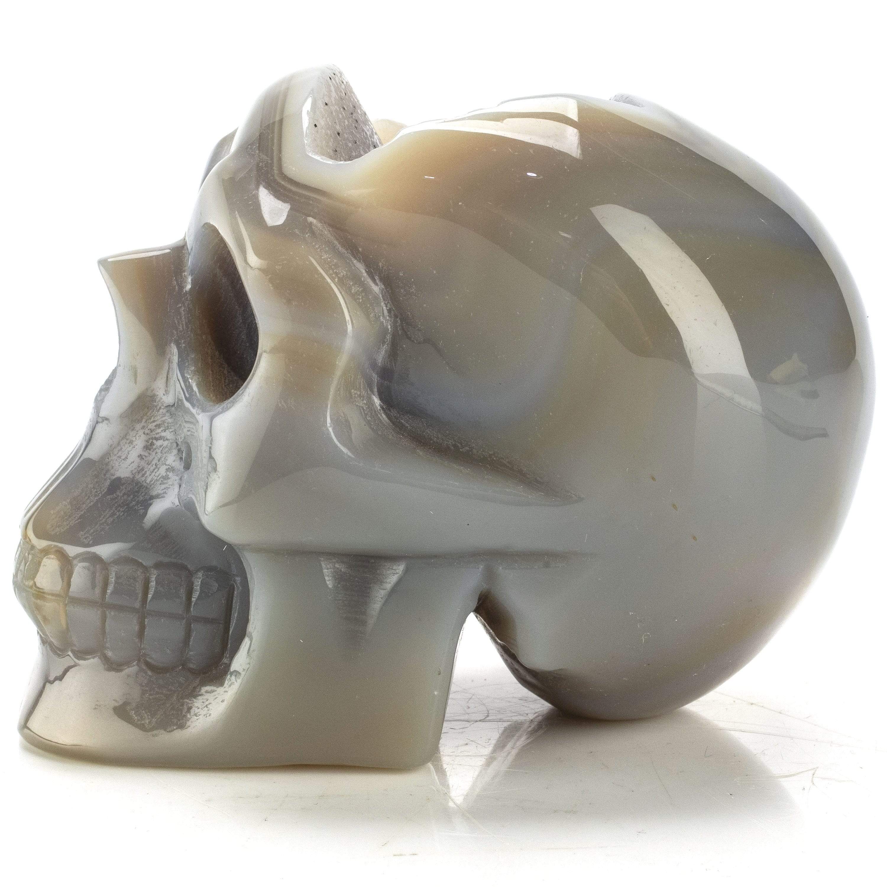 Kalifano Agate Natural Hand Carved Brazilian Druzy Agate Skull - 4 in. / 725 grams SK3400.002
