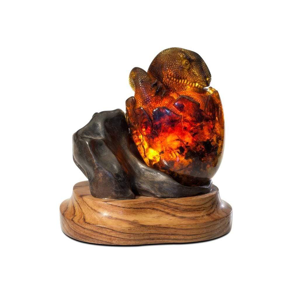 Kalifano Amber AMB14000.001 - Hand Carved Samora Amber Hatching Dragon - Mexico AMB14000.001