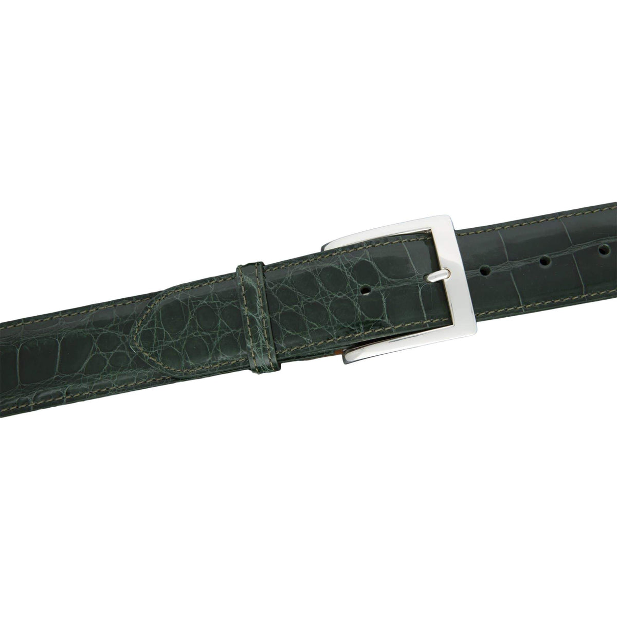 Kalifano Belts & Buckles KA40-GRN - KALIFANO American Alligator 40 mm Belt, Dark Green KA40-GRN