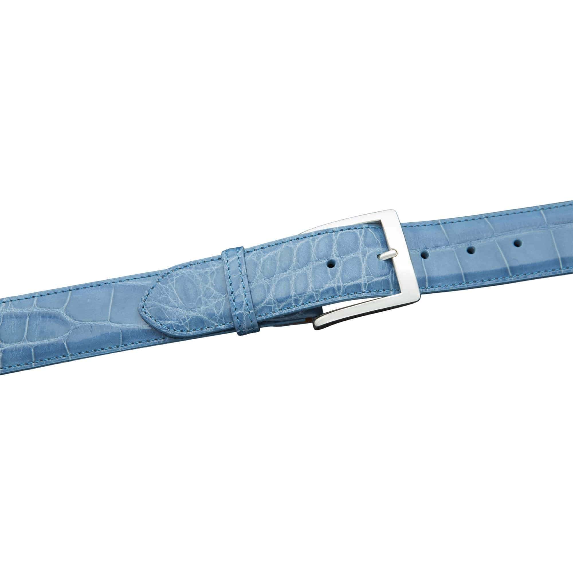 Kalifano Belts & Buckles KA40-SKY - KALIFANO American Alligator 40 mm Belt, Sky Blue KA40-SKY