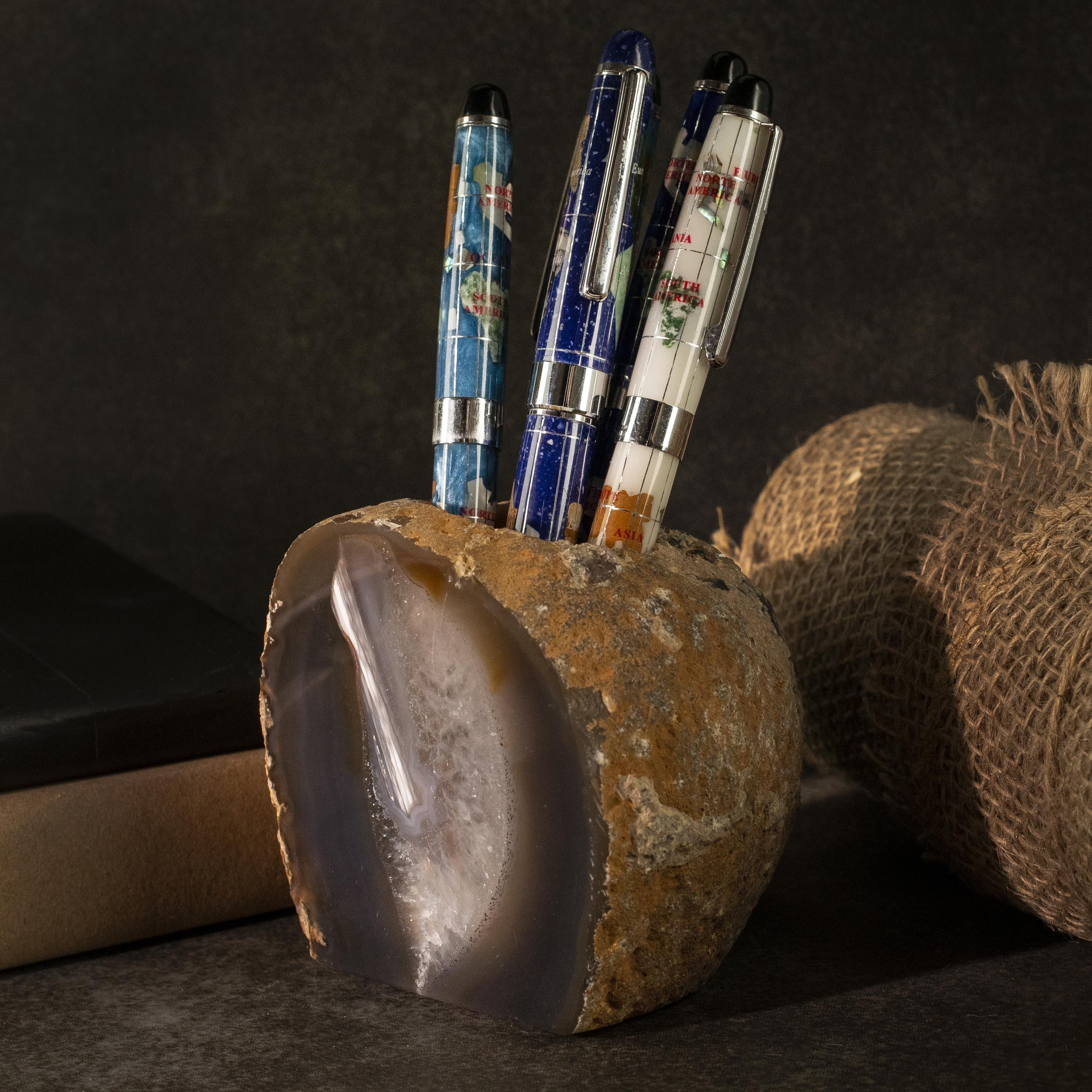 Kalifano Candle Holders Natural Agate Candle and Pen Holder GCH-AG