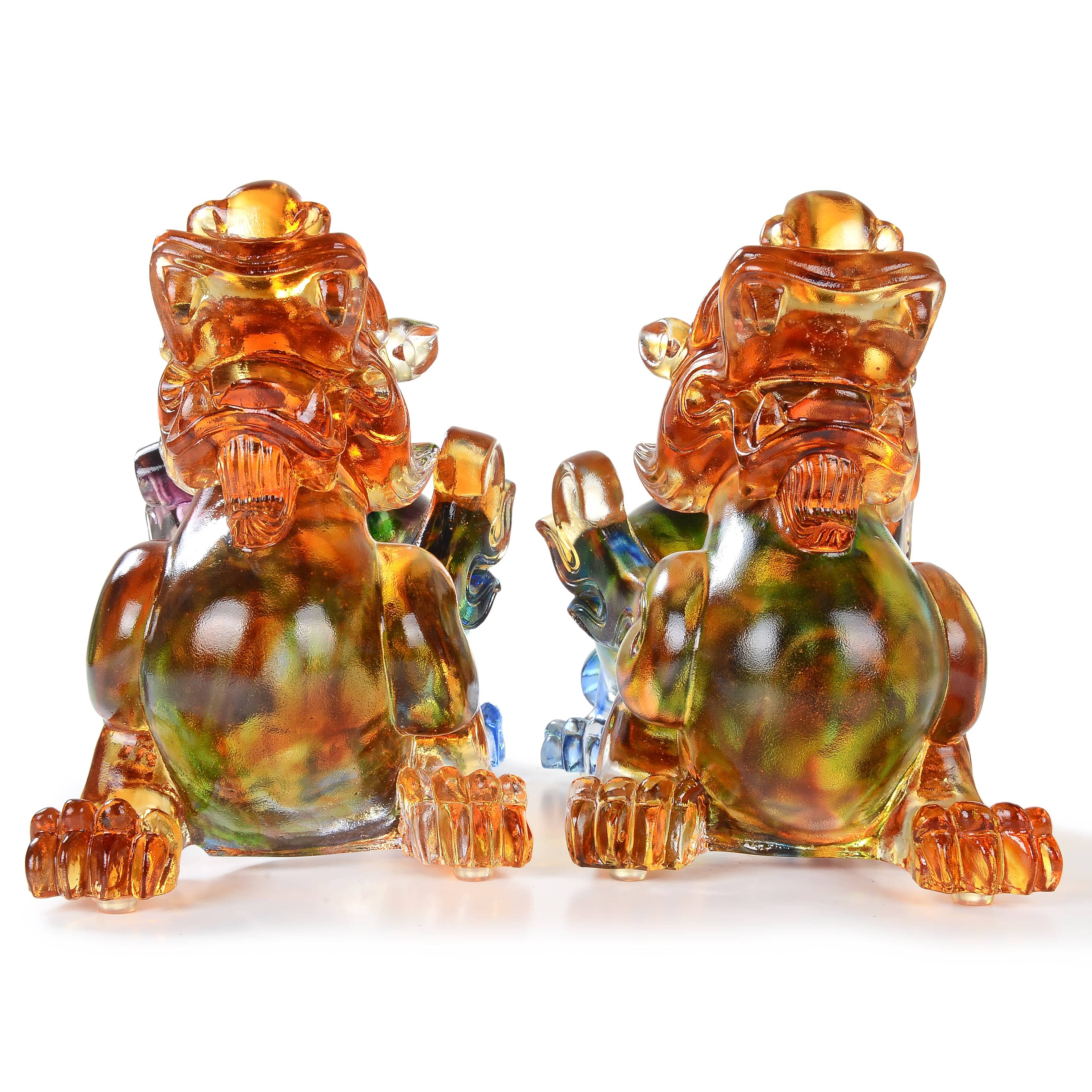 Kalifano Crystal Carving Protective Foo Dog Crystal Carving Pair - A Symbol of Good Luck and Protection CR3000-PIS