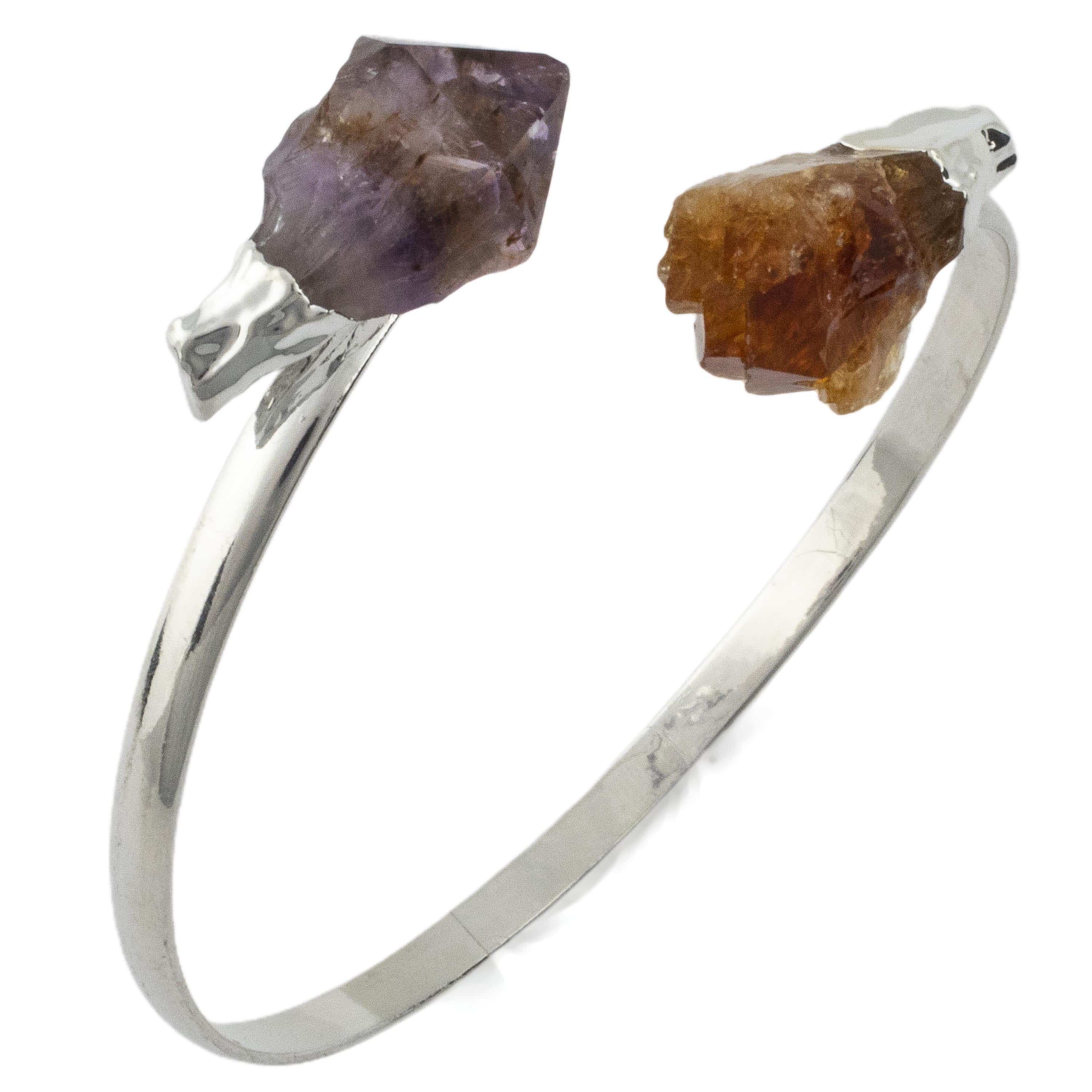 Kalifano Crystal Jewelry Amethyst and Citrine Point Bracelet CJB-1016-A+C
