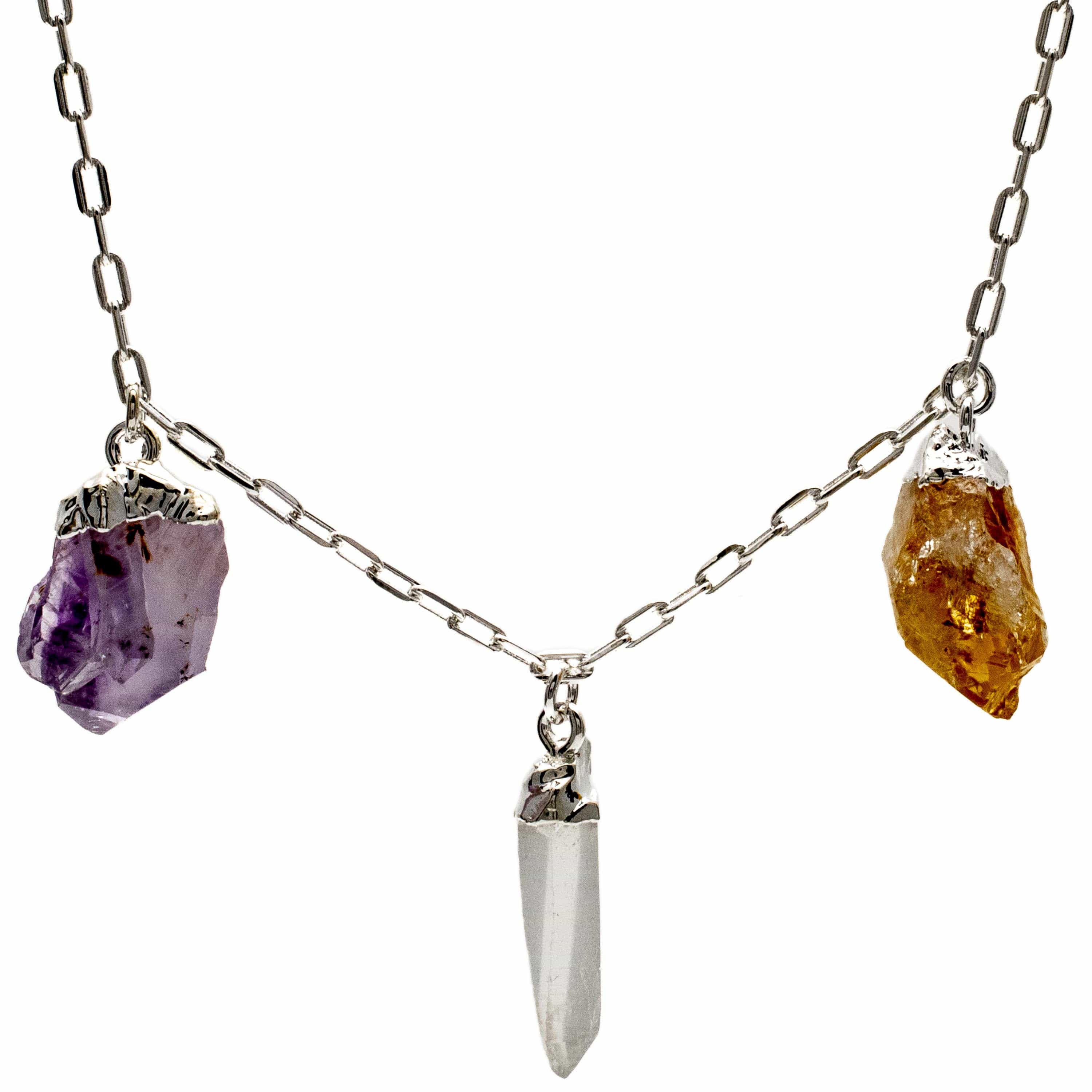 Kalifano Crystal Jewelry Amethyst, Citrine, and Quartz Triple Point Necklace CJN-2042-A+C+Q