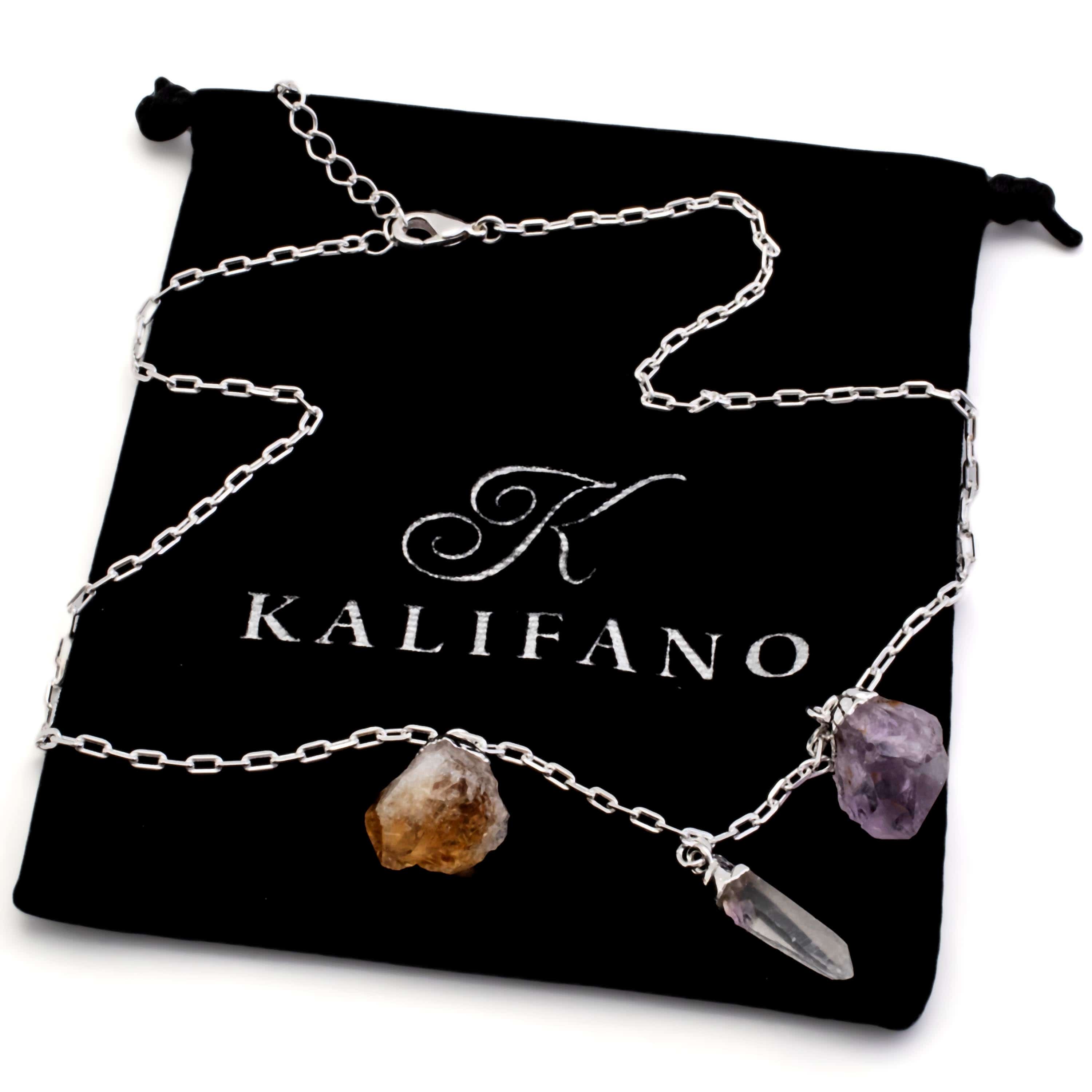 Kalifano Crystal Jewelry Amethyst, Citrine, and Quartz Triple Point Necklace CJN-2042-A+C+Q