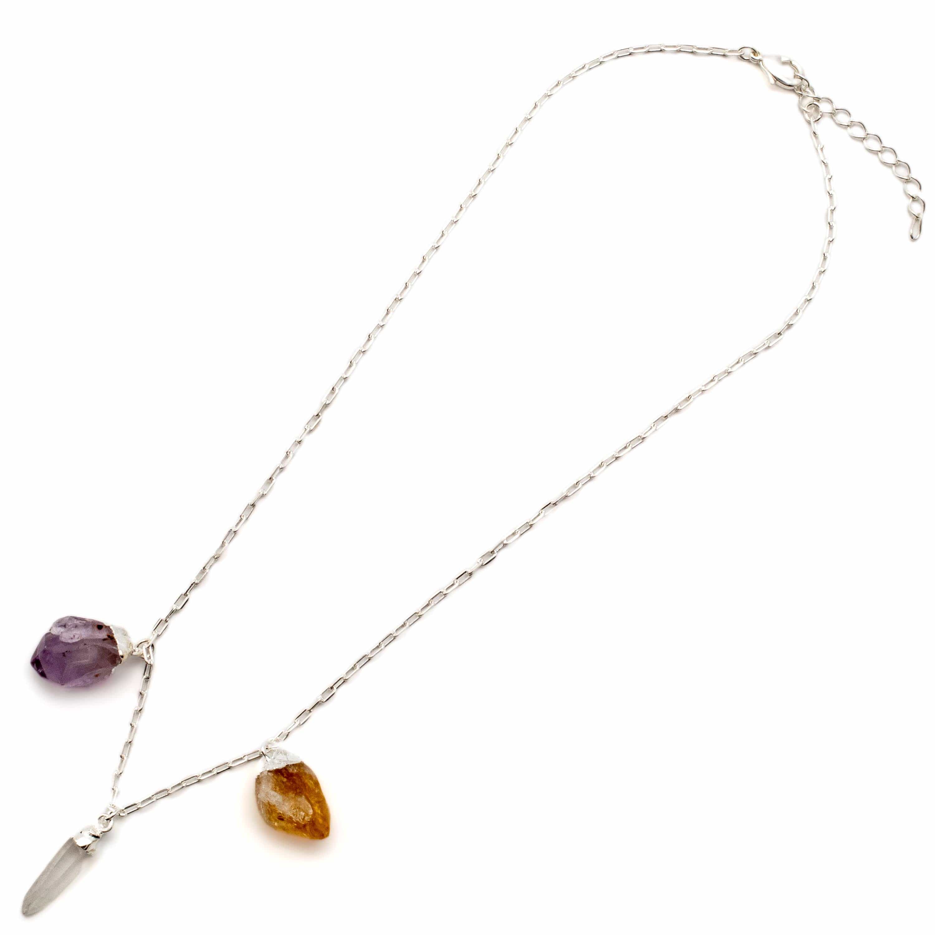 Kalifano Crystal Jewelry Amethyst, Citrine, and Quartz Triple Point Necklace CJN-2042-A+C+Q