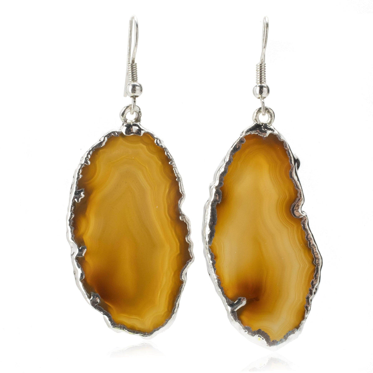 Kalifano Crystal Jewelry Brown Agate Healing Stone Slice Earrings with Silver Plating CJES60-BN