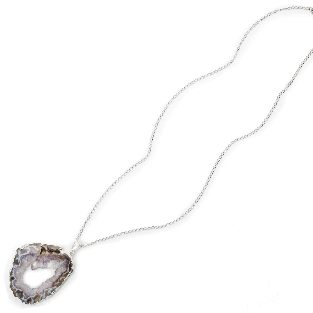 KALIFANO Crystal Jewelry CJNS60-DY - Druzy Agate Necklace with Silver Plating- Brazil CJNS60-DY