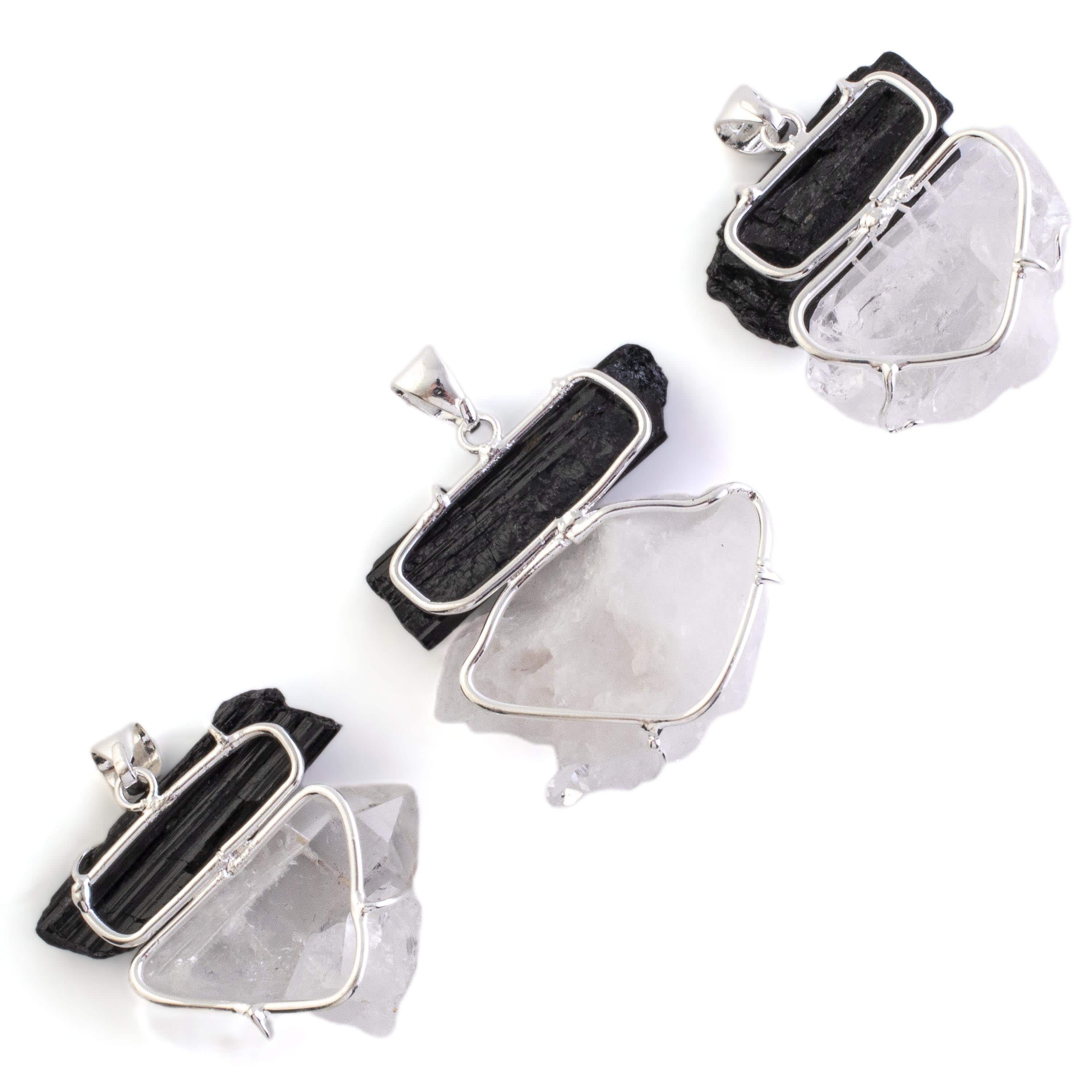 Kalifano Crystal Jewelry Cleart Quartz and Tourmaline Pendant on Chain CJN-2-Q+T