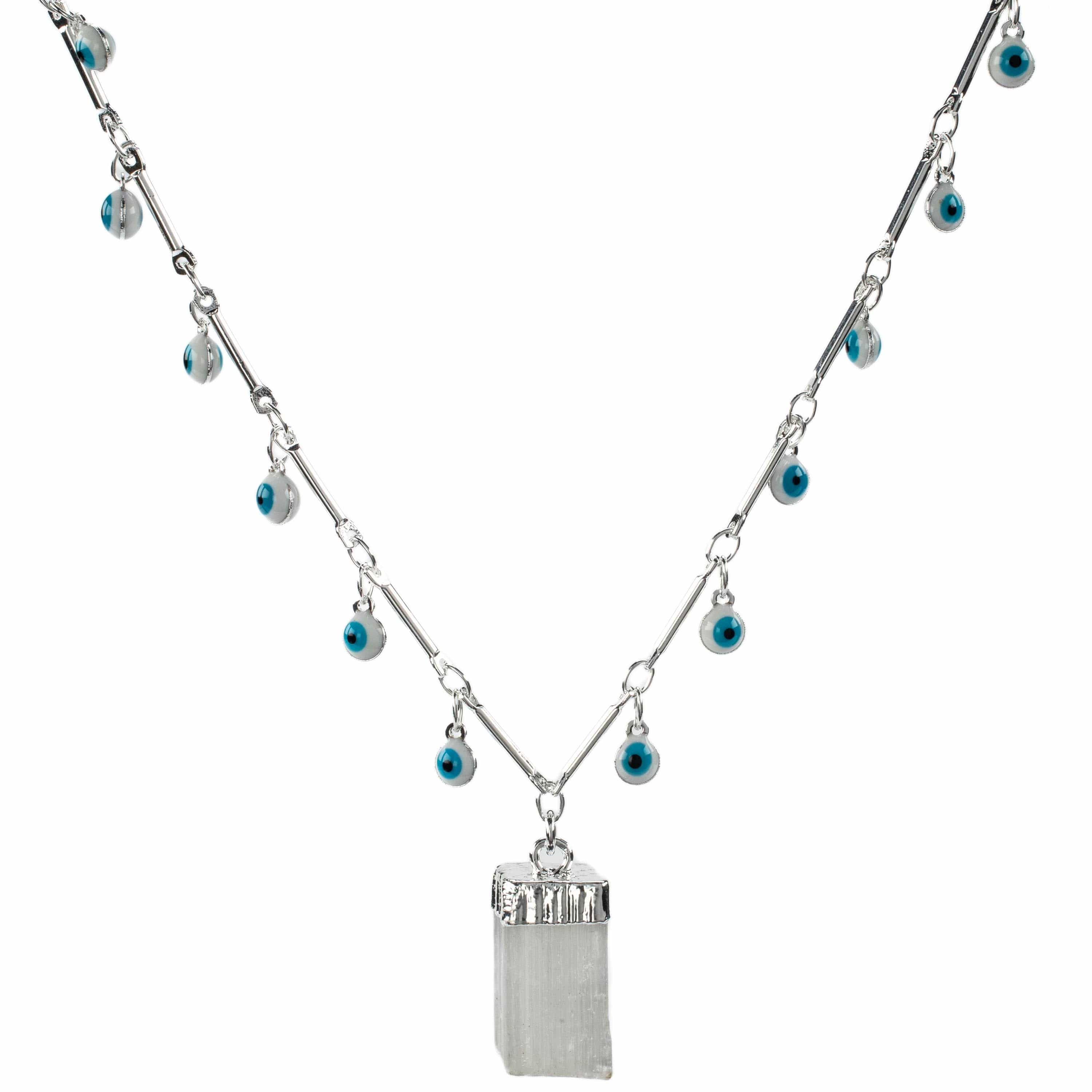 Kalifano Crystal Jewelry Evil Eye Necklace with Selenite Pendant CJN-RJ-SL