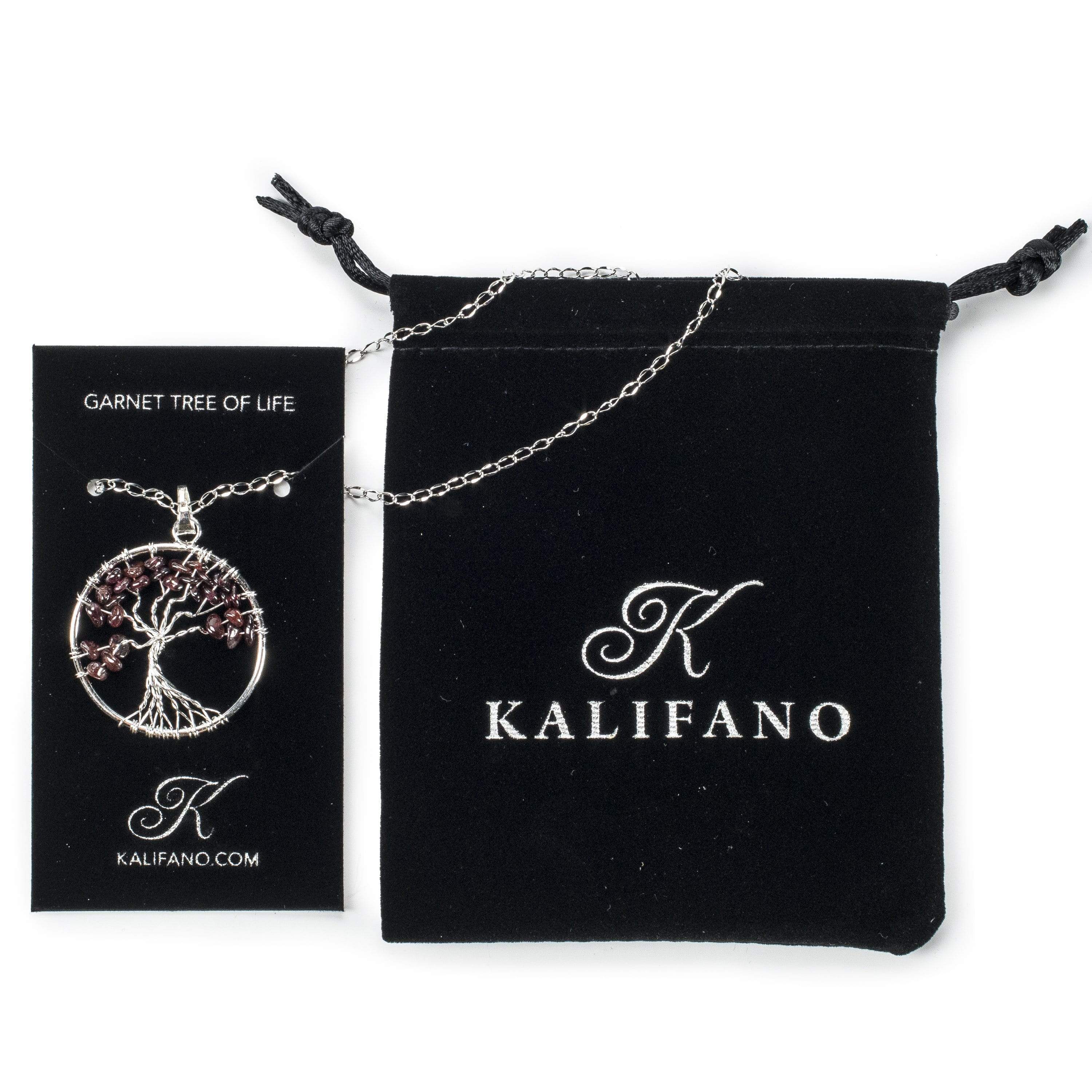 Kalifano Crystal Jewelry Garnet Chakra Gemstone Tree of Life Necklace & Stainless Steel Chain CJCN20-GA