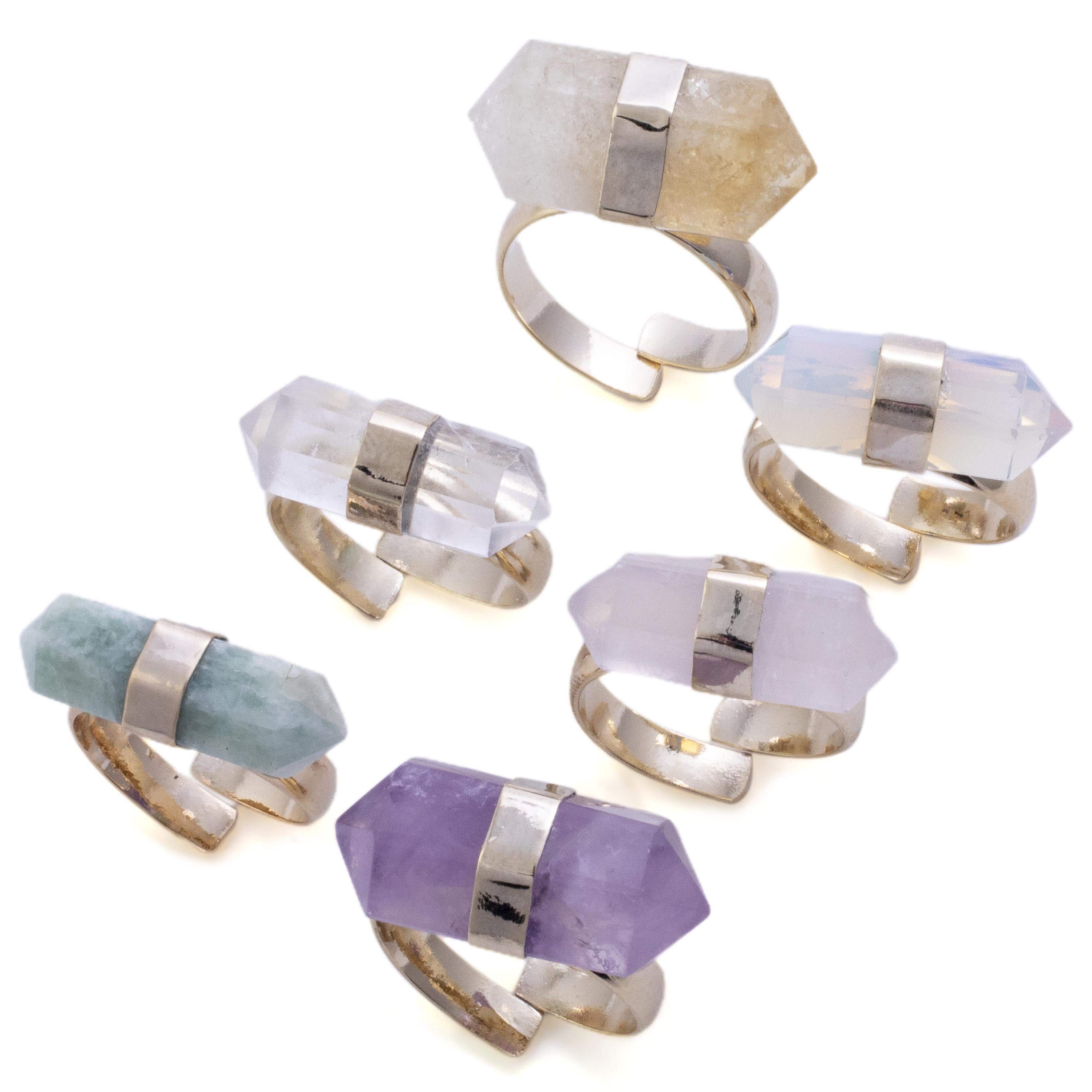 Kalifano Crystal Jewelry Gold Plated Amazonite Adjustable Ring CJR-MJG-AZ