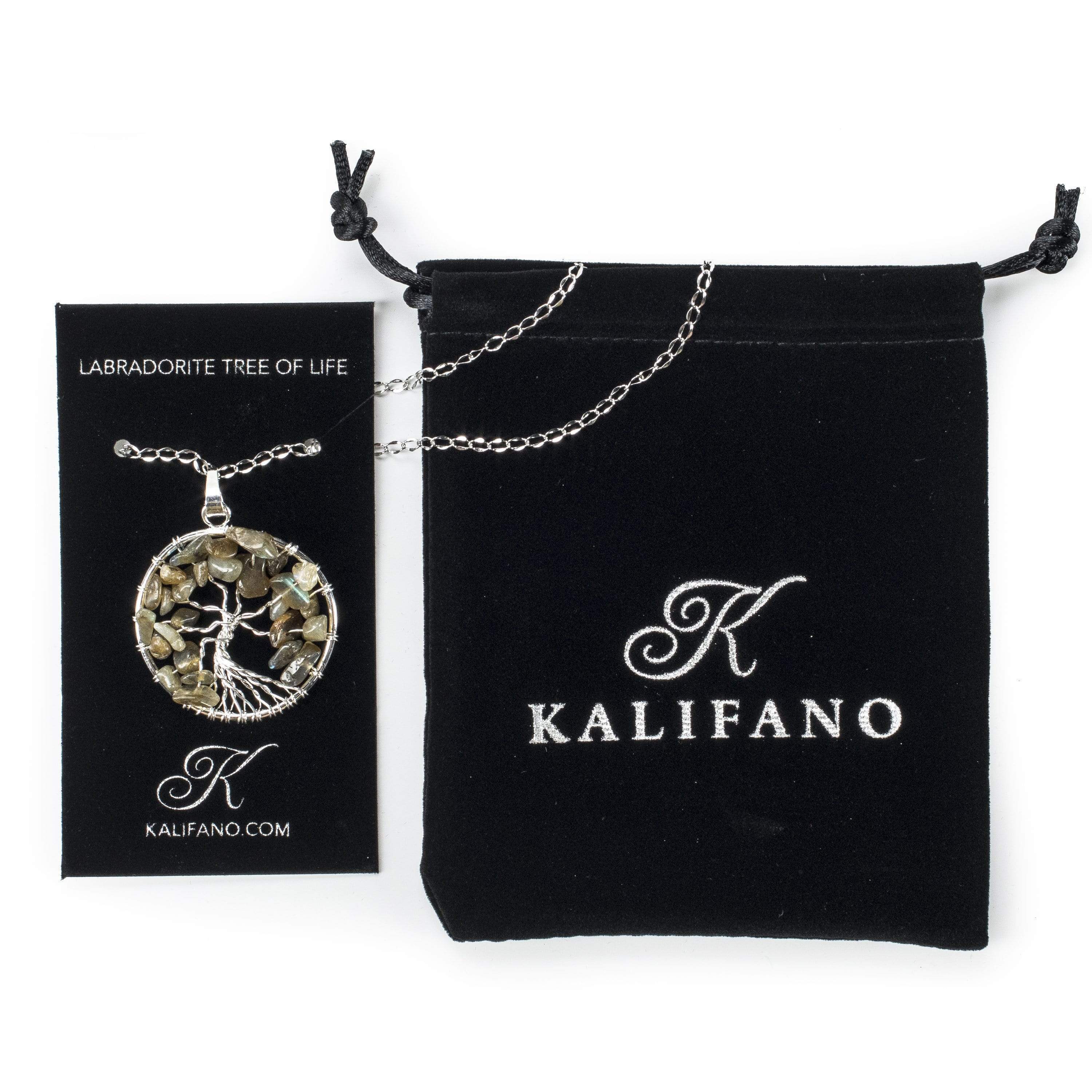 Kalifano Crystal Jewelry Labradorite Chakra Gemstone Tree of Life Necklace & Stainless Steel Chain CJCN20-LB
