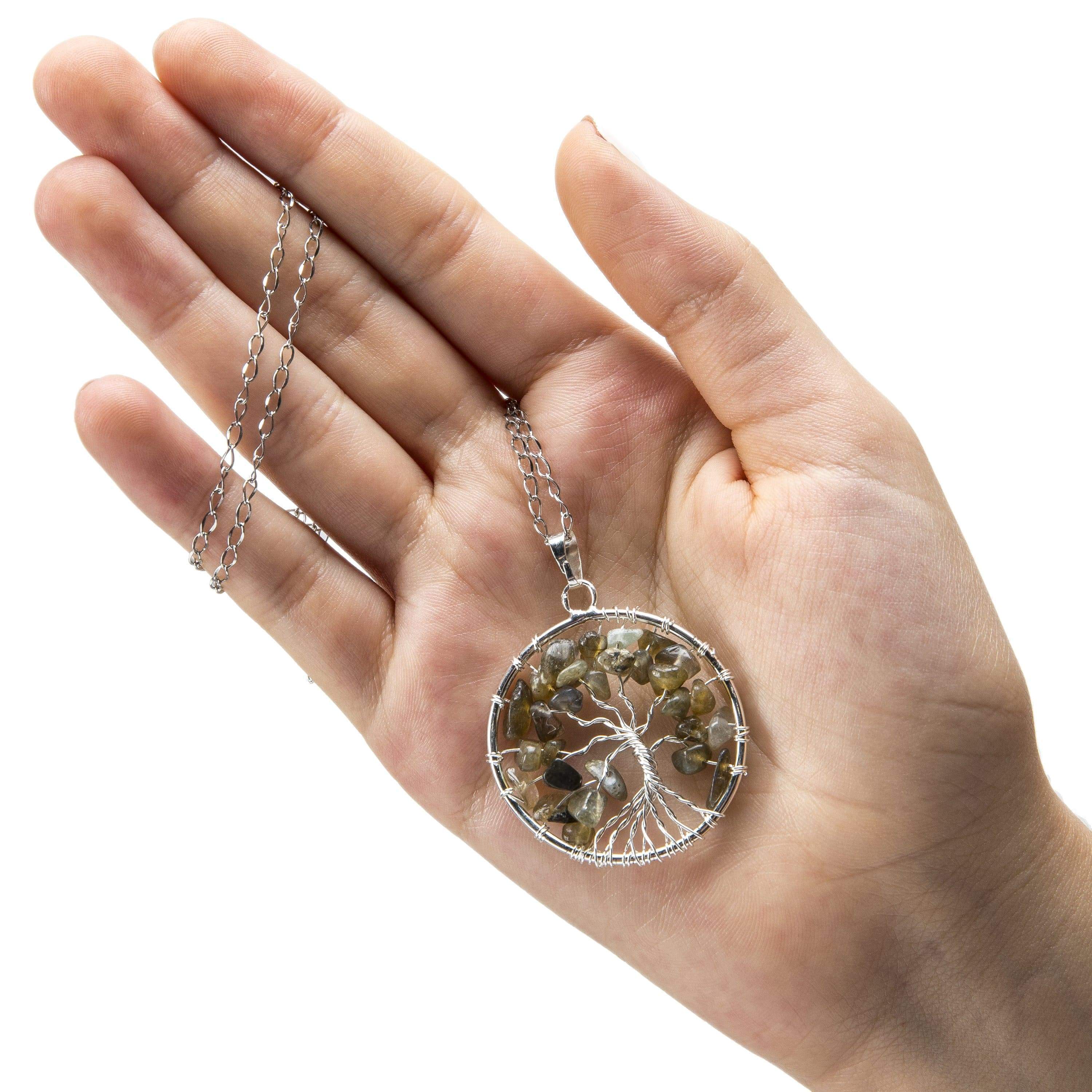 Kalifano Crystal Jewelry Labradorite Chakra Gemstone Tree of Life Necklace & Stainless Steel Chain CJCN20-LB