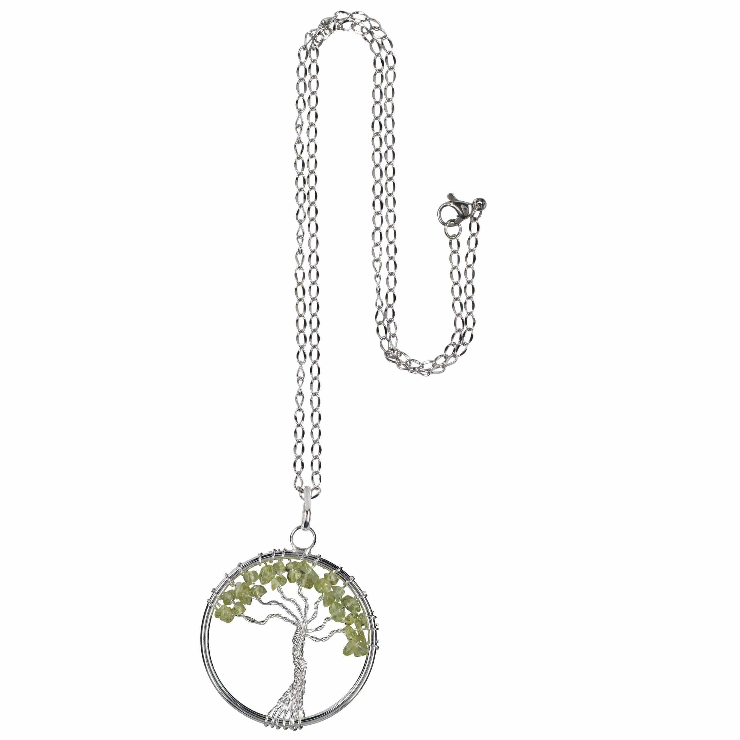 Kalifano Crystal Jewelry Peridot Chakra Gemstone Tree of Life Necklace & Stainless Steel Chain CJCN20-PGR