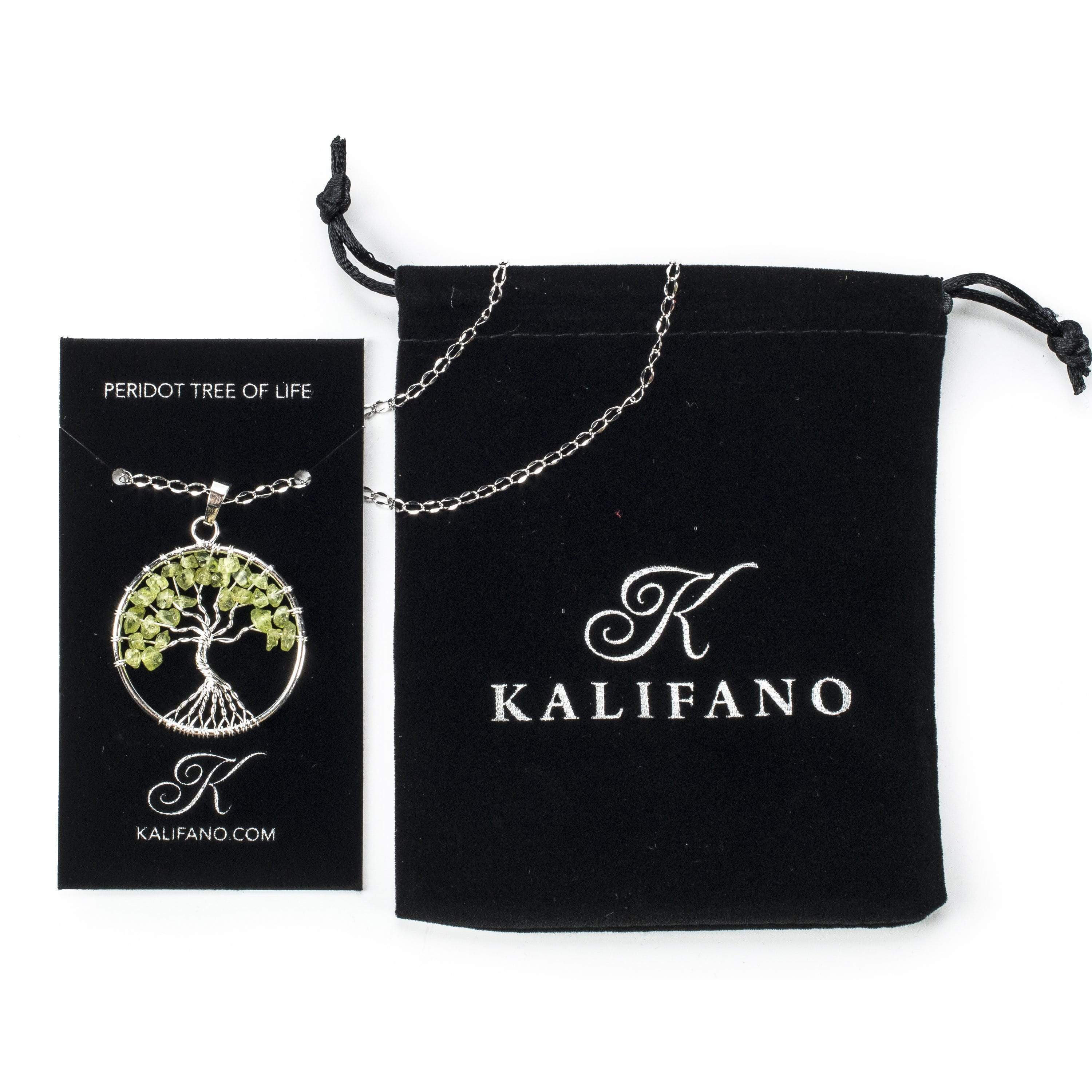 Kalifano Crystal Jewelry Peridot Chakra Gemstone Tree of Life Necklace & Stainless Steel Chain CJCN20-PGR
