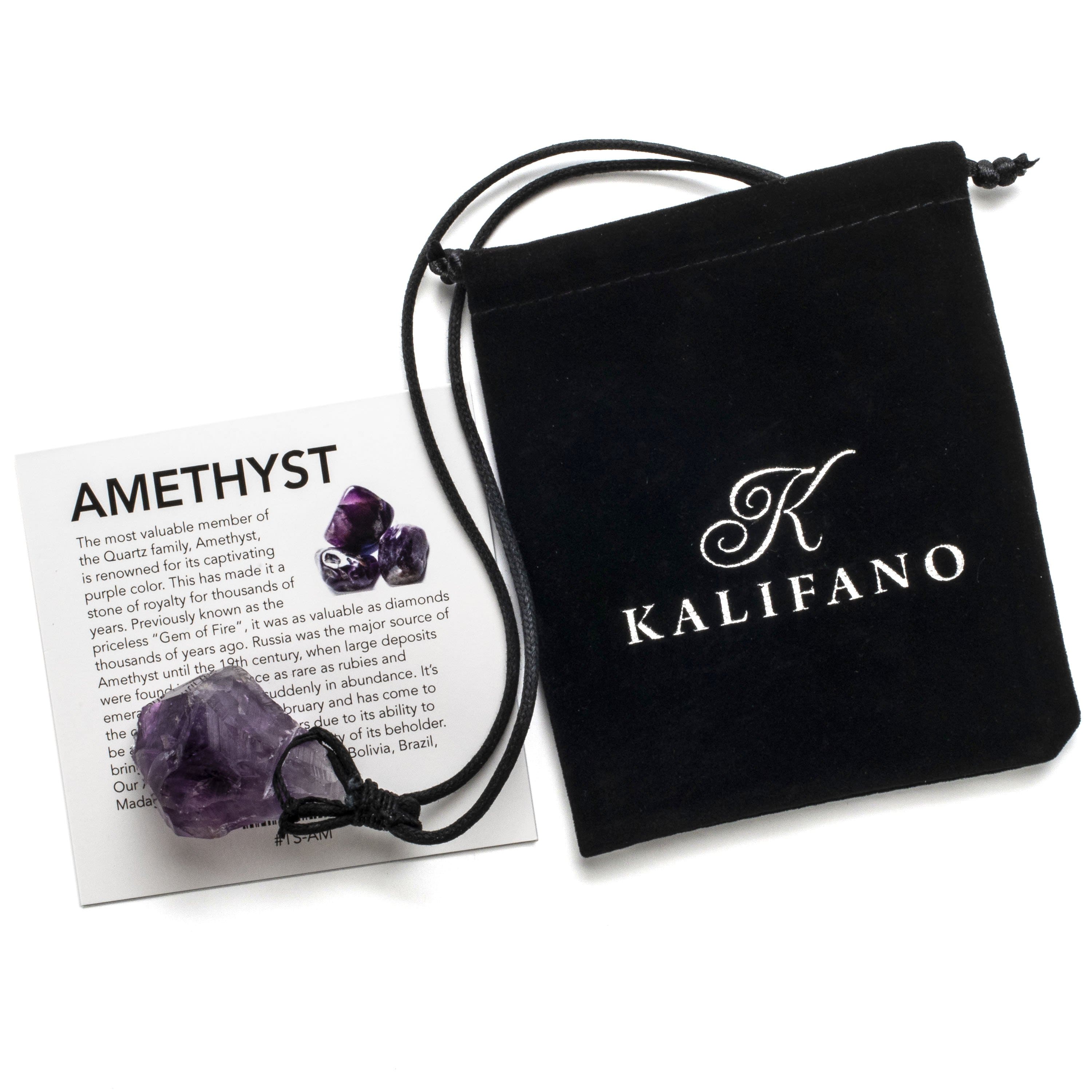 Kalifano Crystal Jewelry Raw Amethyst Healing Stone Pendant on Black Chord CJ40-BCAM