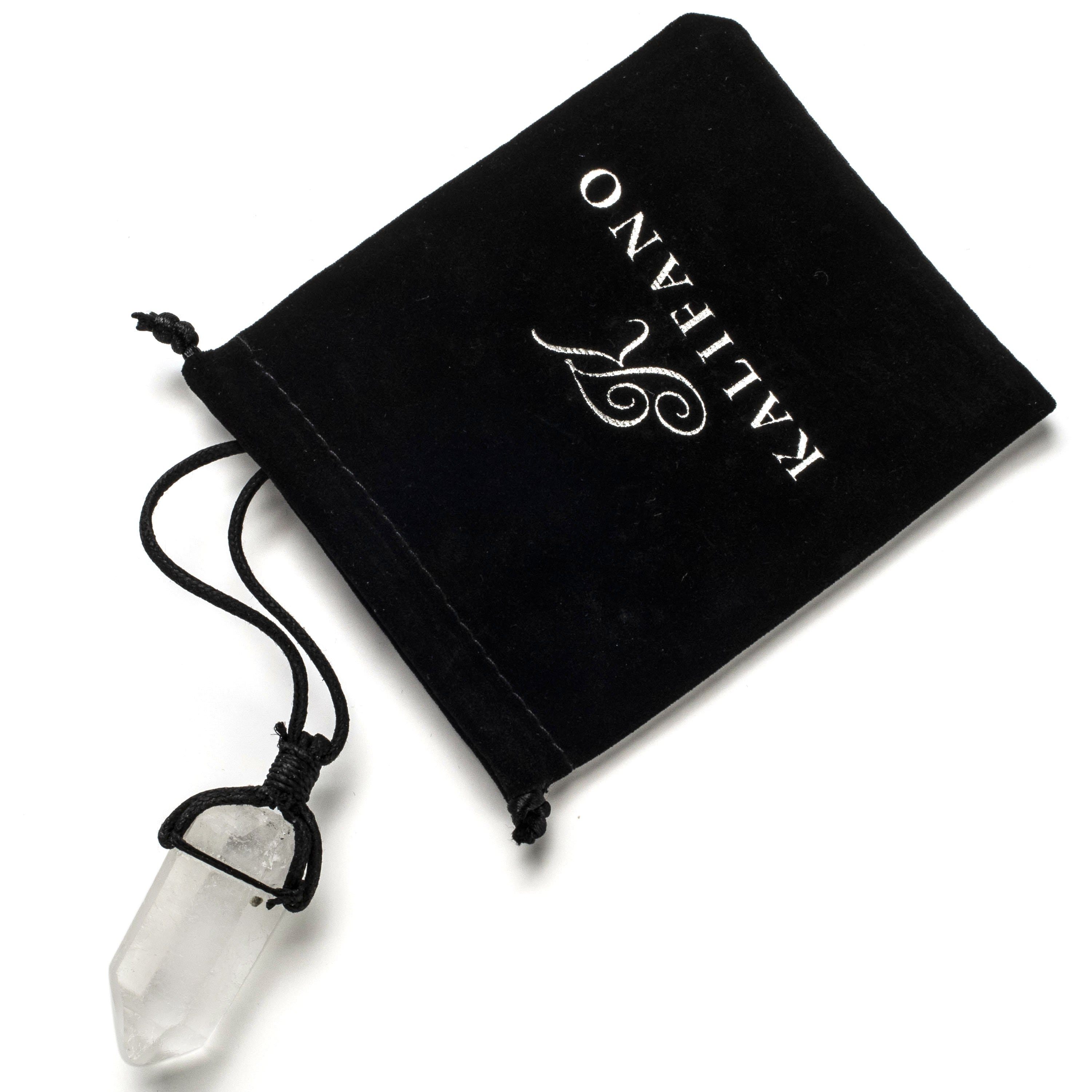 Kalifano Crystal Jewelry Raw Quartz Healing Stone Pendant on Black Chord CJ40-BCQZ