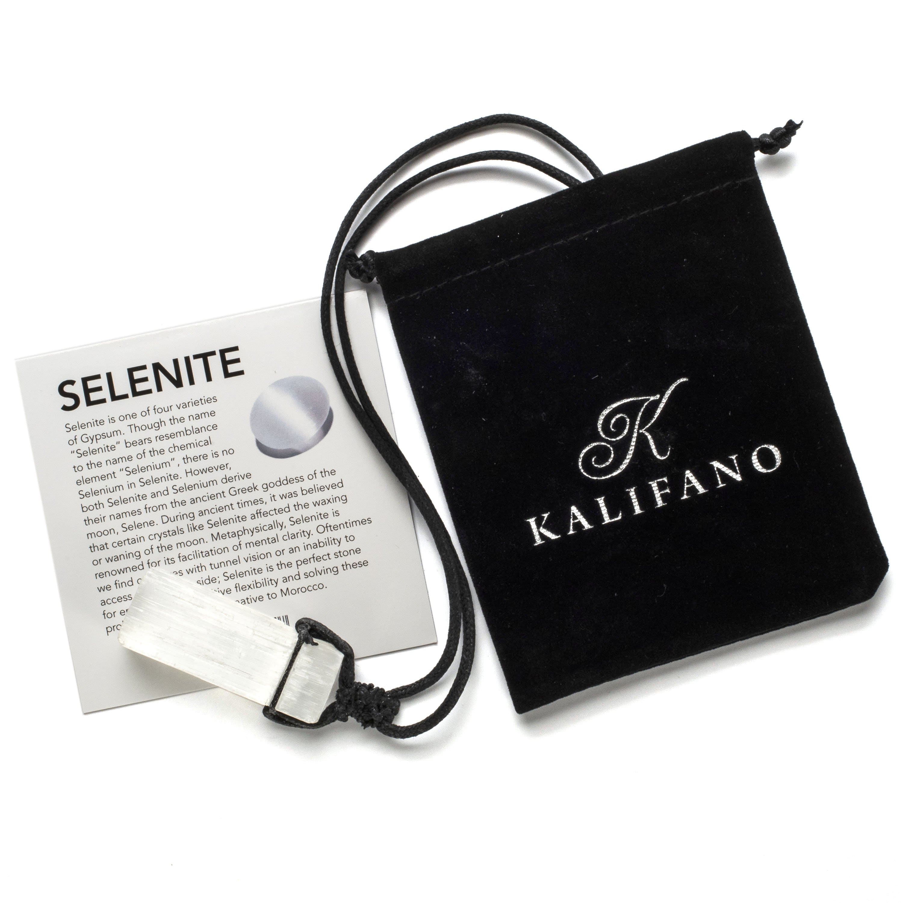 Kalifano Crystal Jewelry Raw Selenite Healing Stone Pendant on Black Chord CJ40-BCSL