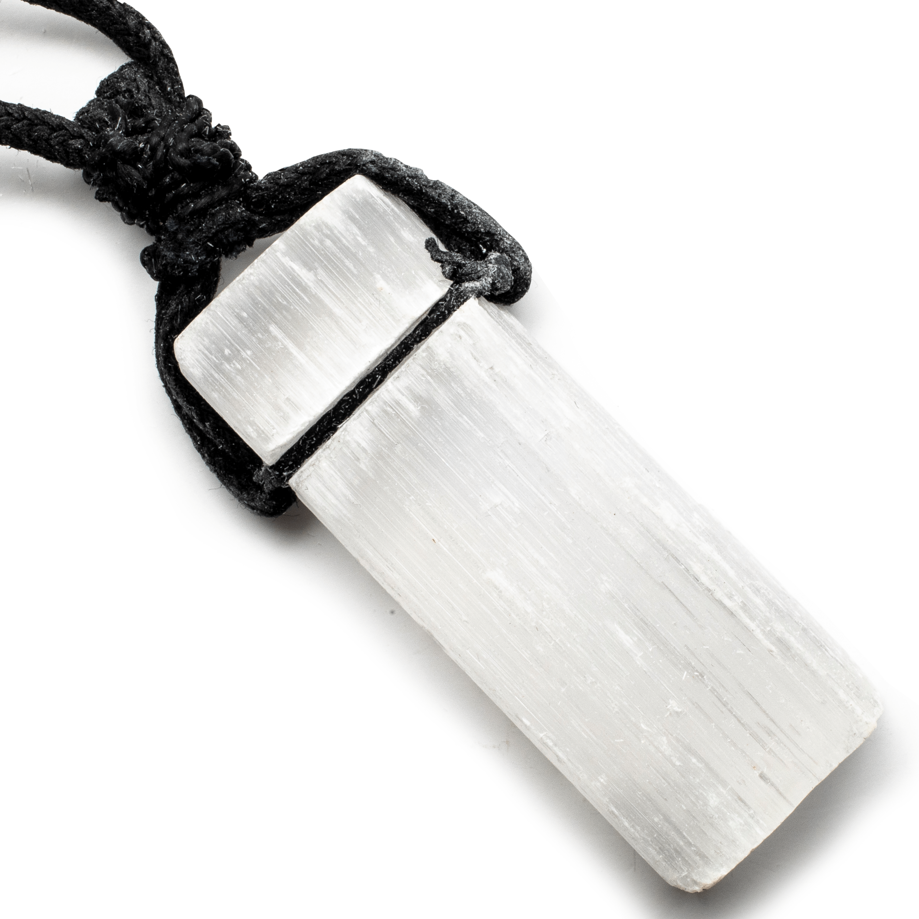 Kalifano Crystal Jewelry Raw Selenite Healing Stone Pendant on Black Chord CJ40-BCSL