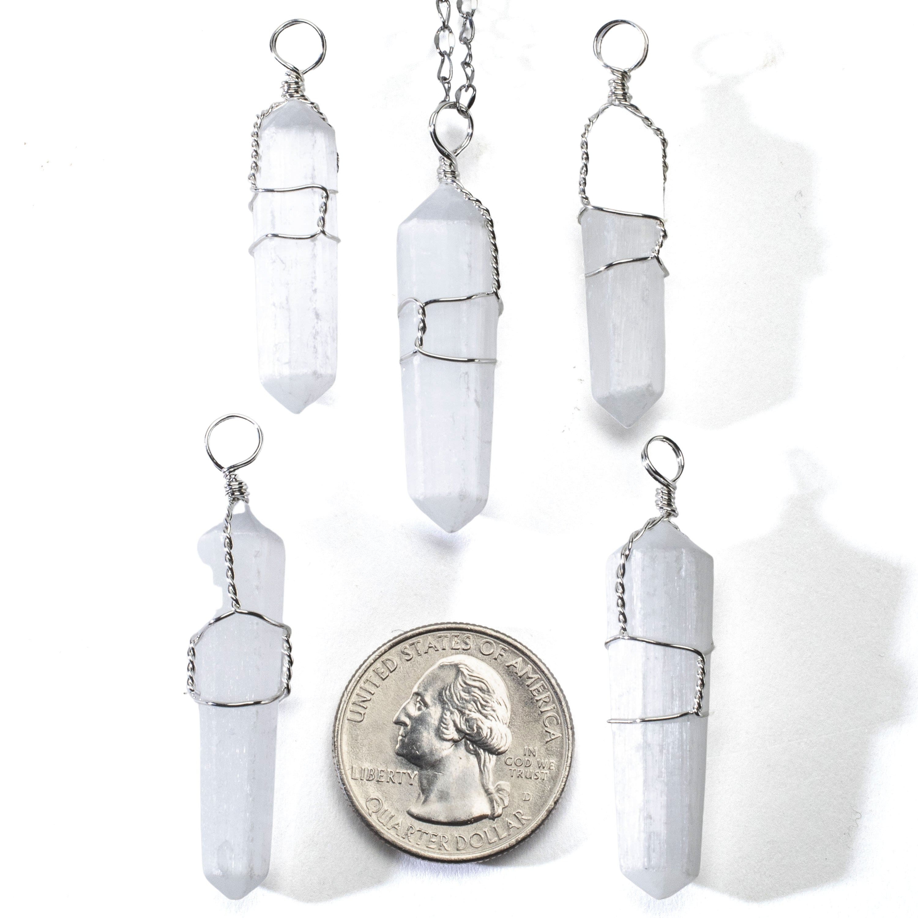 Kalifano Crystal Jewelry Selenite Point Healing Stone Pendant CJ20-SL