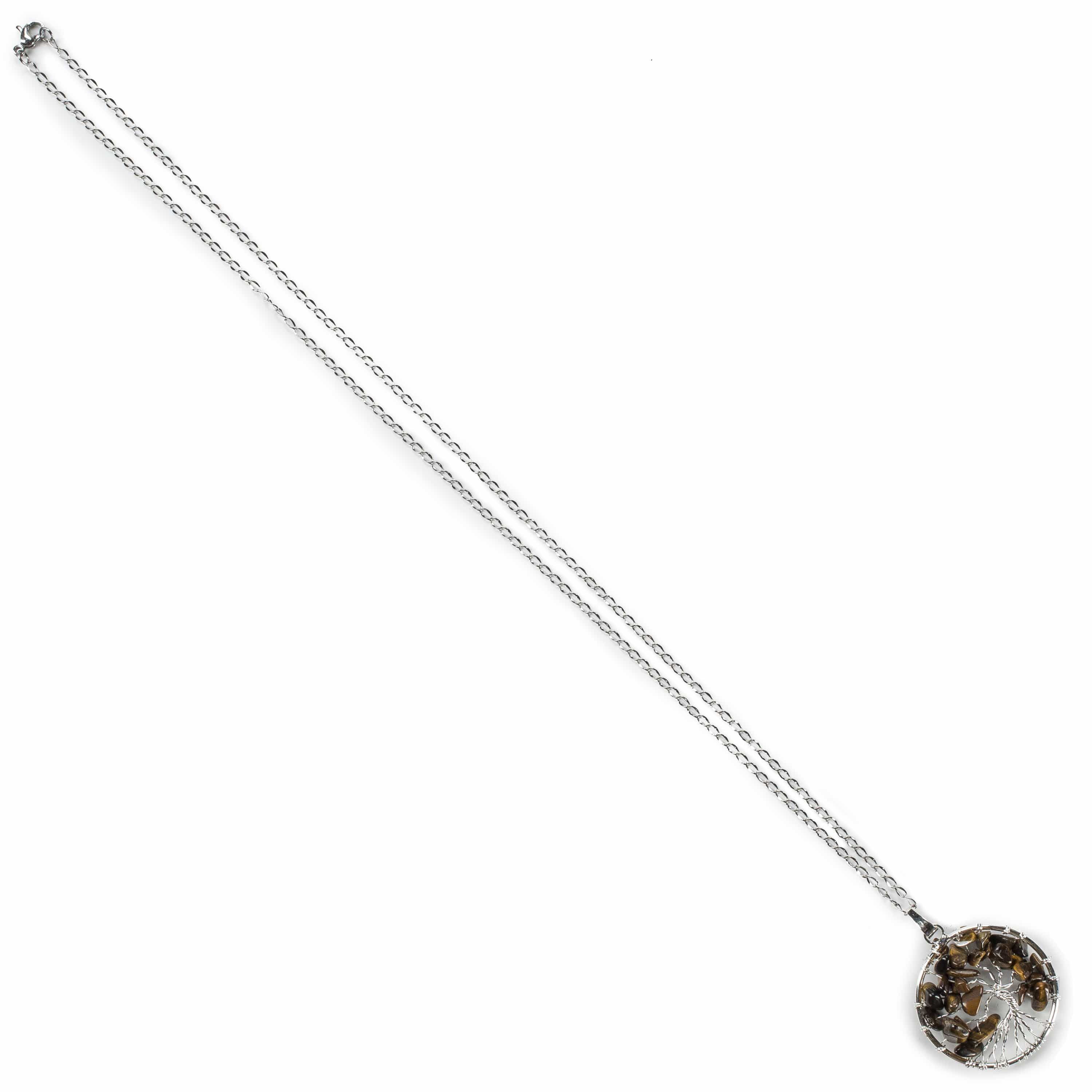 Kalifano Crystal Jewelry Tiger Eye Chakra Gemstone Tree of Life Necklace & Stainless Steel Chain CJCN20-TE
