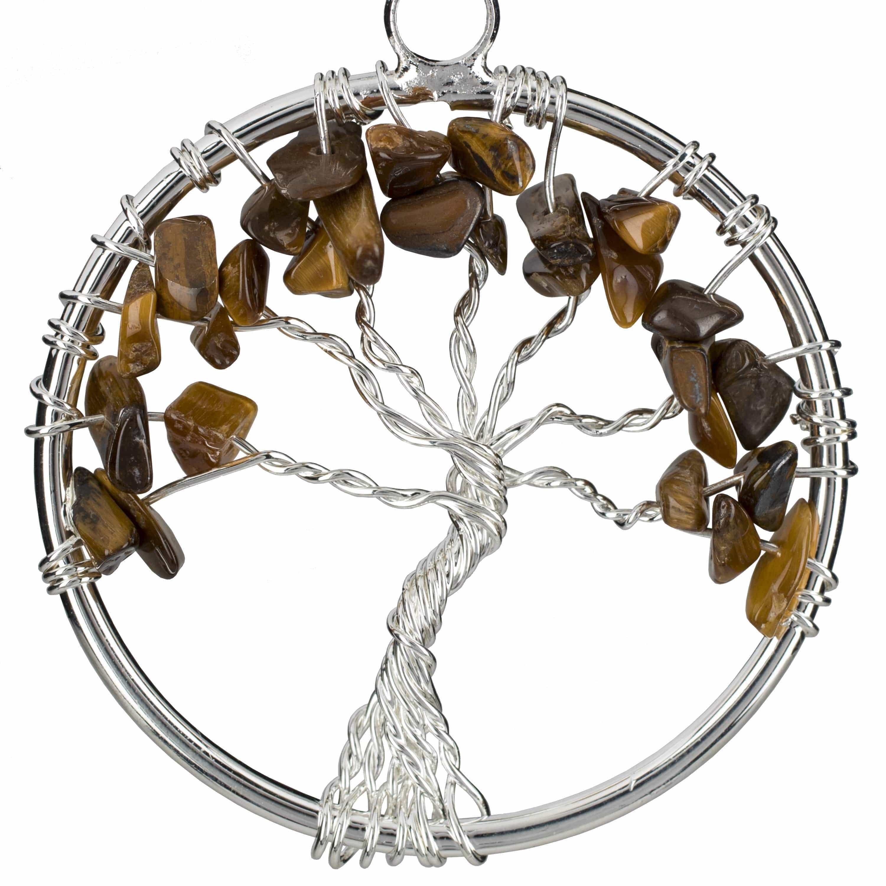 Kalifano Crystal Jewelry Tiger Eye Chakra Gemstone Tree of Life Necklace & Stainless Steel Chain CJCN20-TE