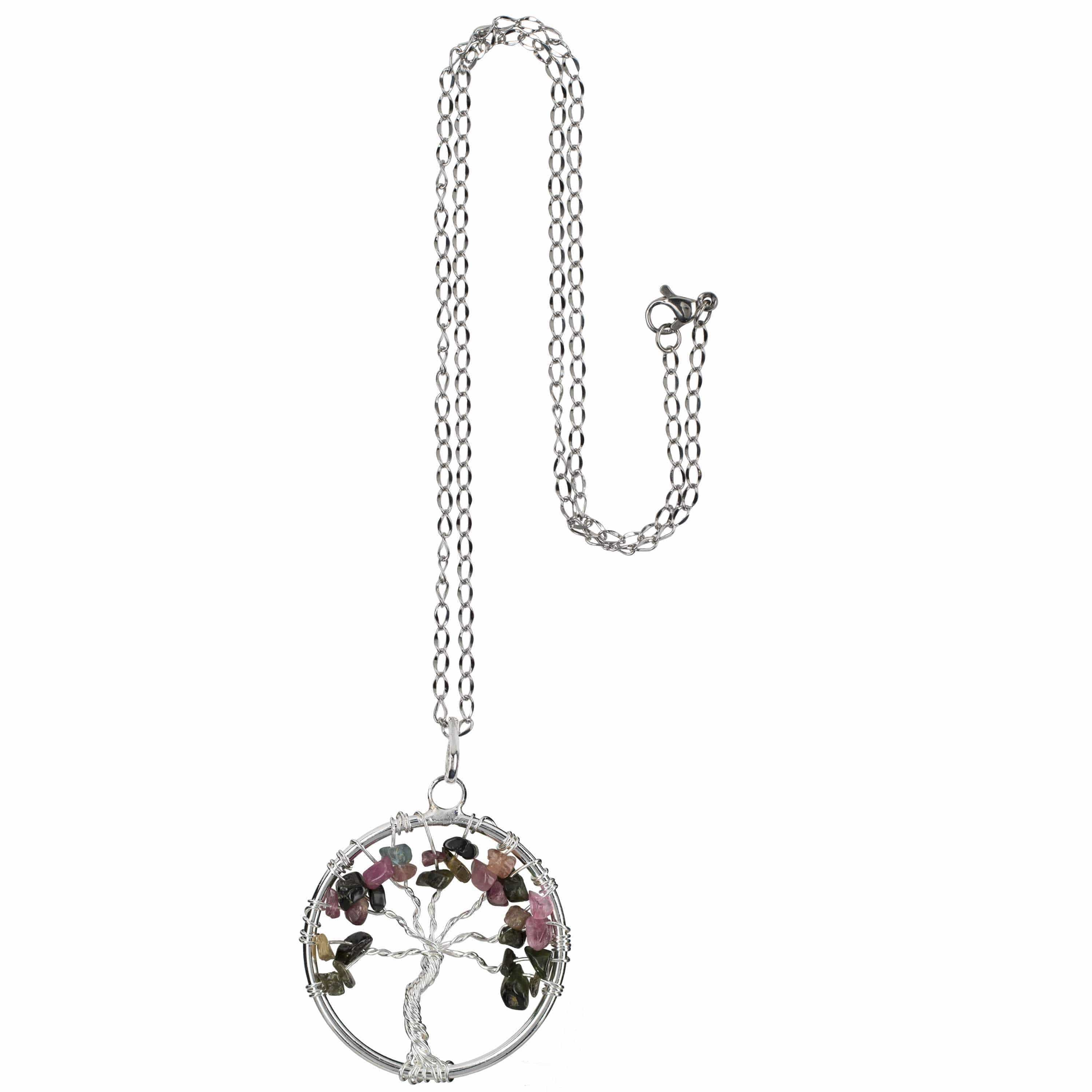 Kalifano Crystal Jewelry Tourmaline Chakra Gemstone Tree of Life Necklace & Stainless Steel Chain CJCN20-TR