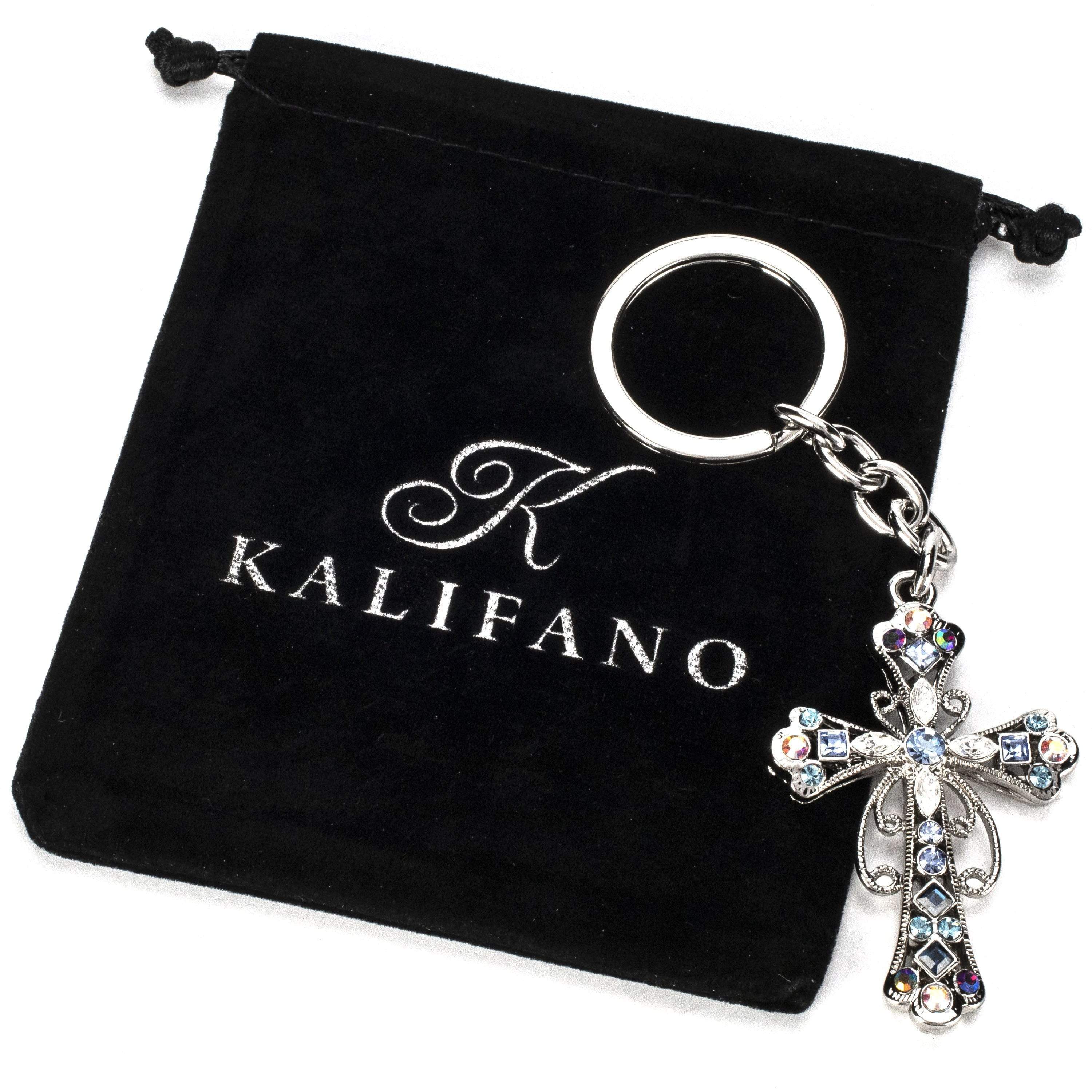 Kalifano Crystal Keychains Sapphire Cross Keychain made with Swarovski Crystals SKC-085