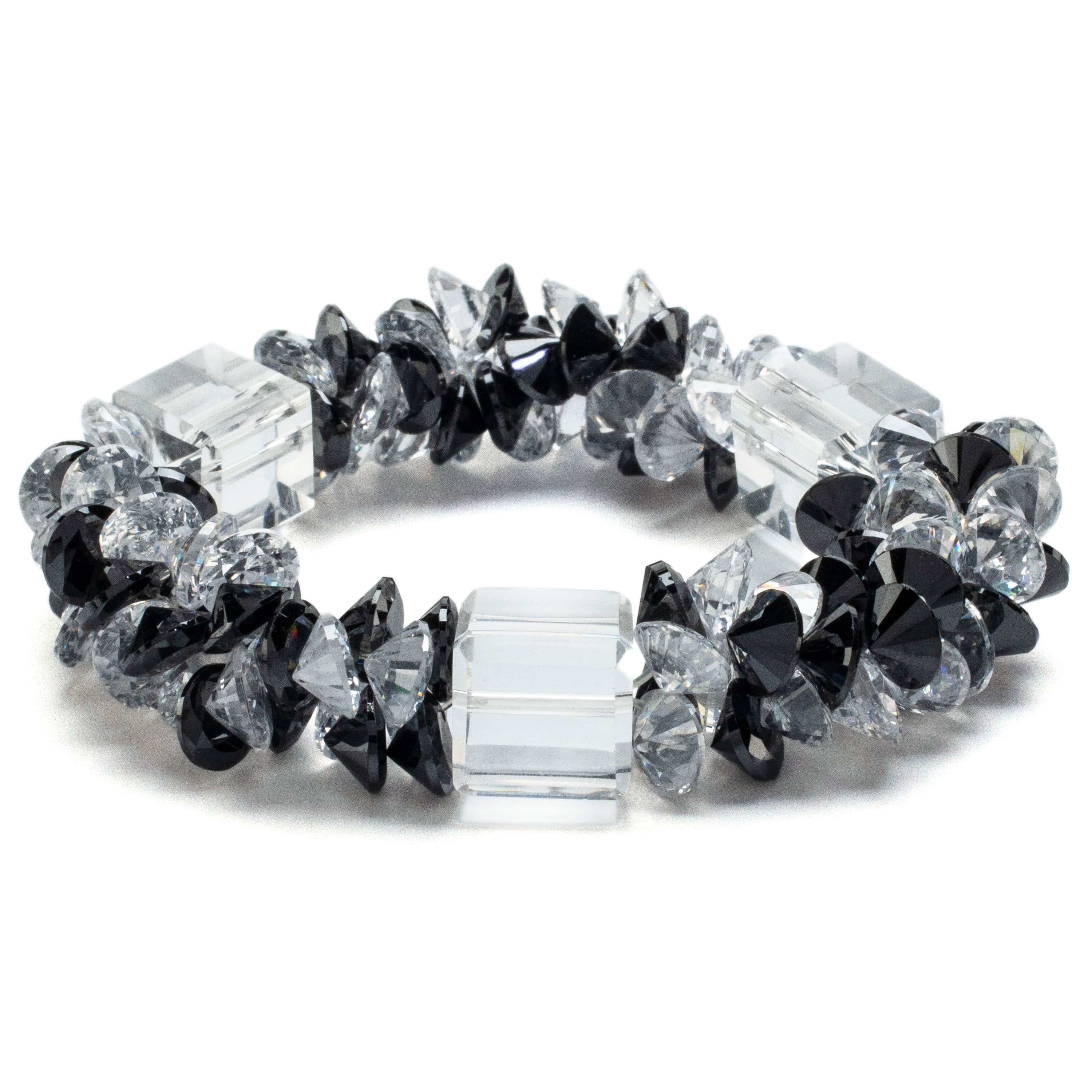 Kalifano Cubic Zirconia Bracelets Dalmation Faceted Cubic Zirconia Crystal Elastic Bracelet GOLD-BCZ-06