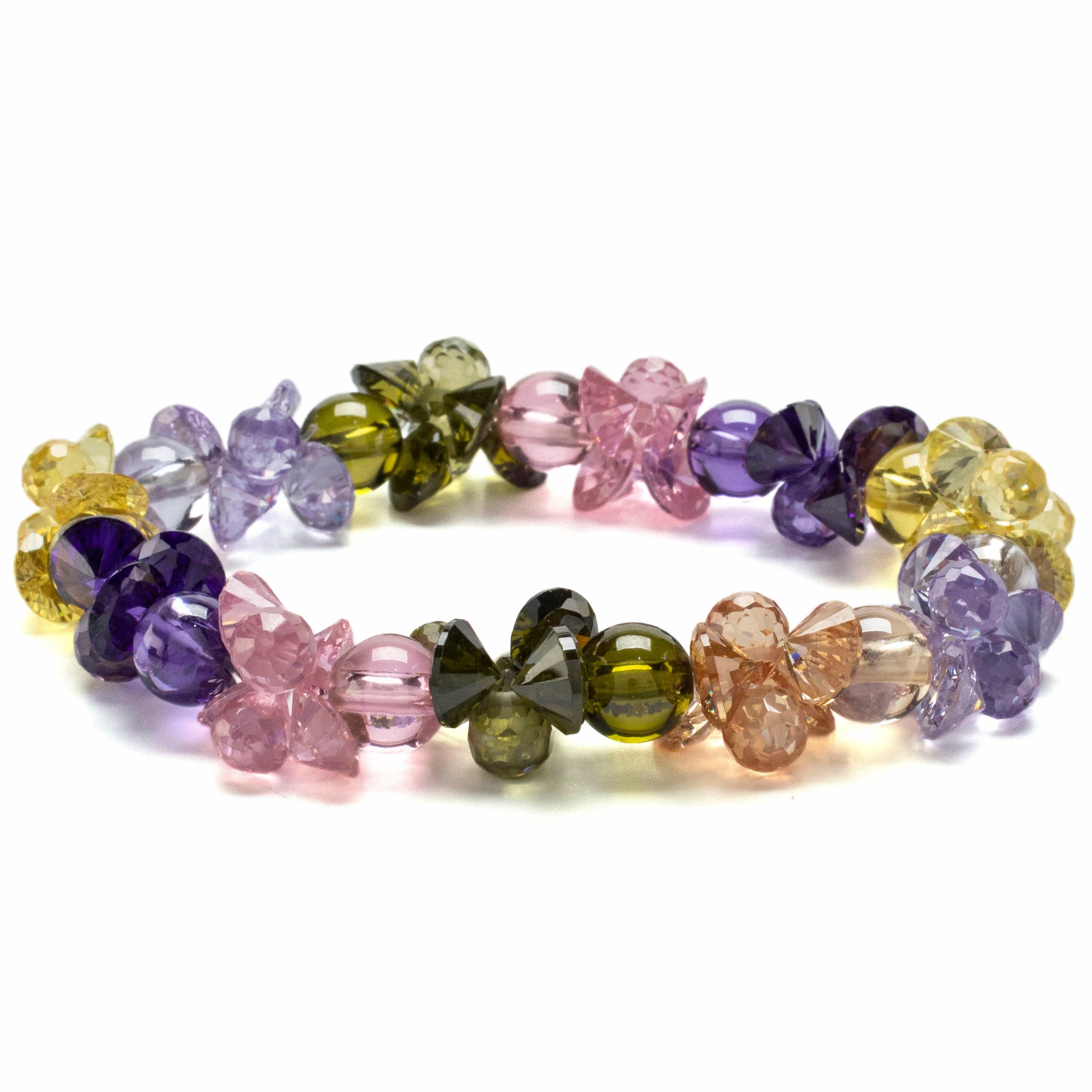 Kalifano Cubic Zirconia Bracelets Floral Faceted Cubic Zirconia Crystal Elastic Bracelet GOLD-BCZ-16