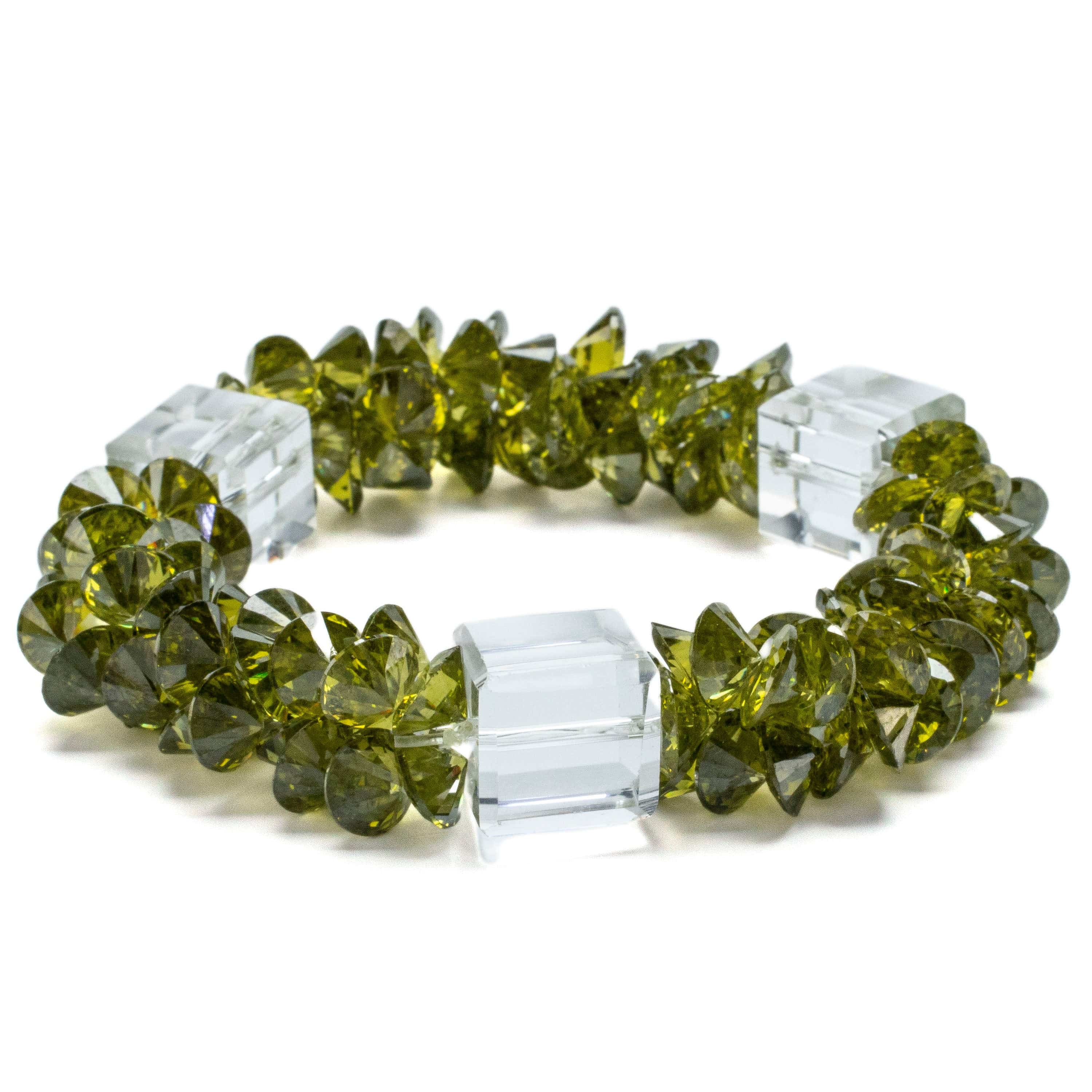 Kalifano Cubic Zirconia Bracelets Forest Green Faceted Cubic Zirconia Crystal Elastic Bracelet GOLD-BCZ-17